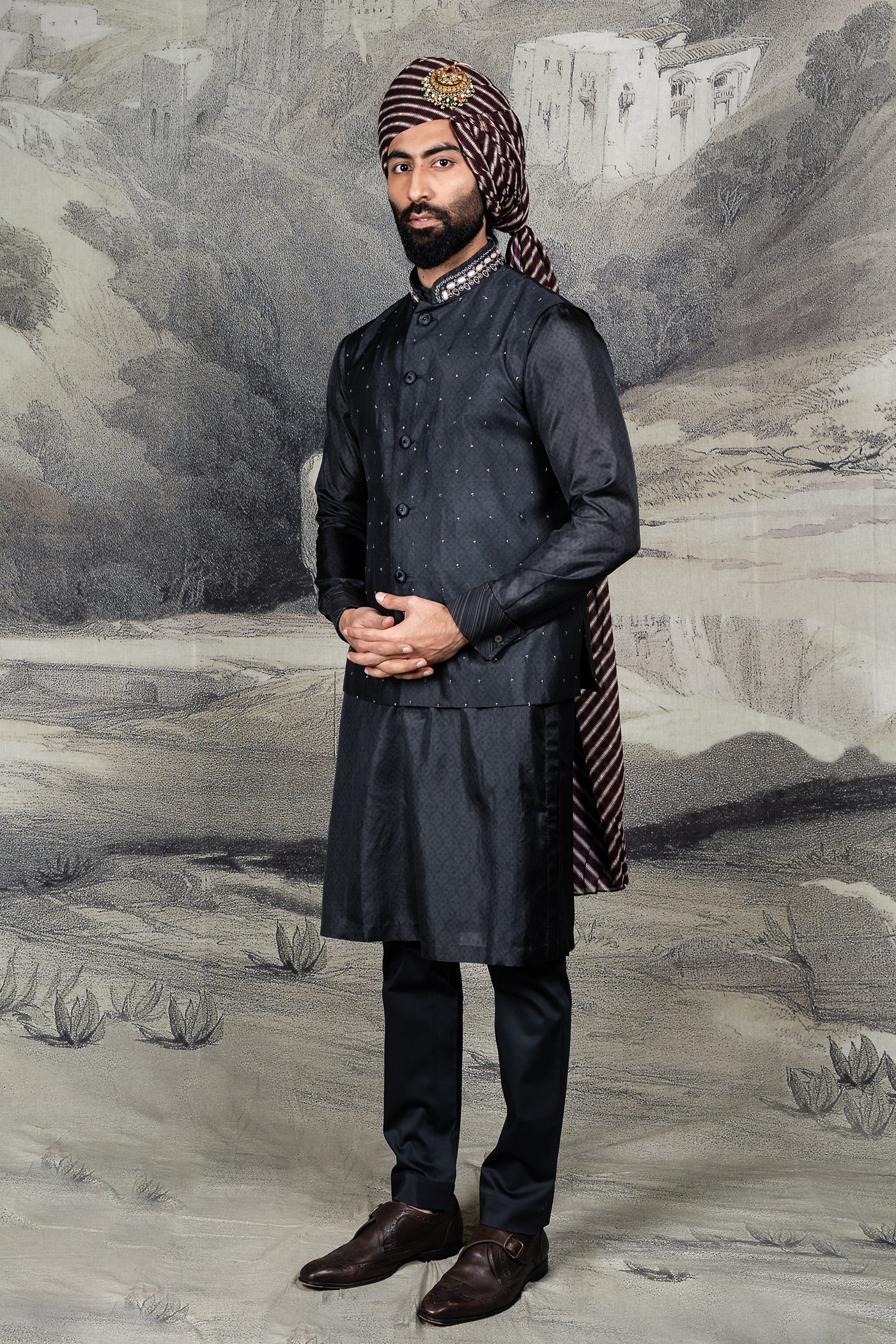 Rich Black Nehru Jacket Set | BARODA