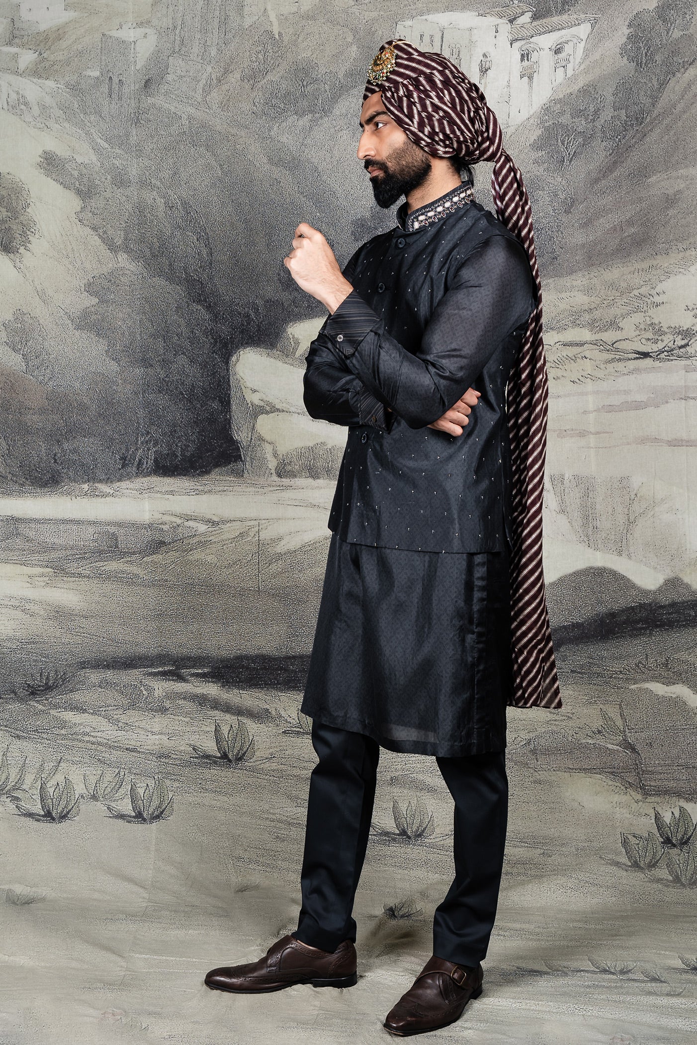 Rich Black Nehru Jacket Set | BARODA