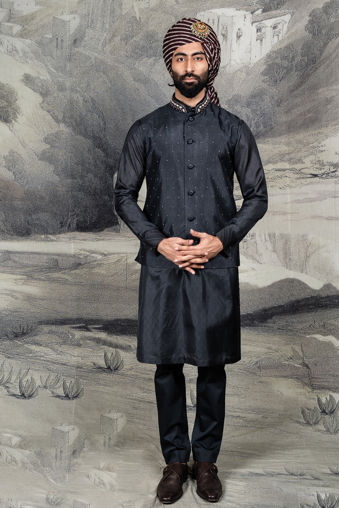 Rich Black Nehru Jacket Set | BARODA