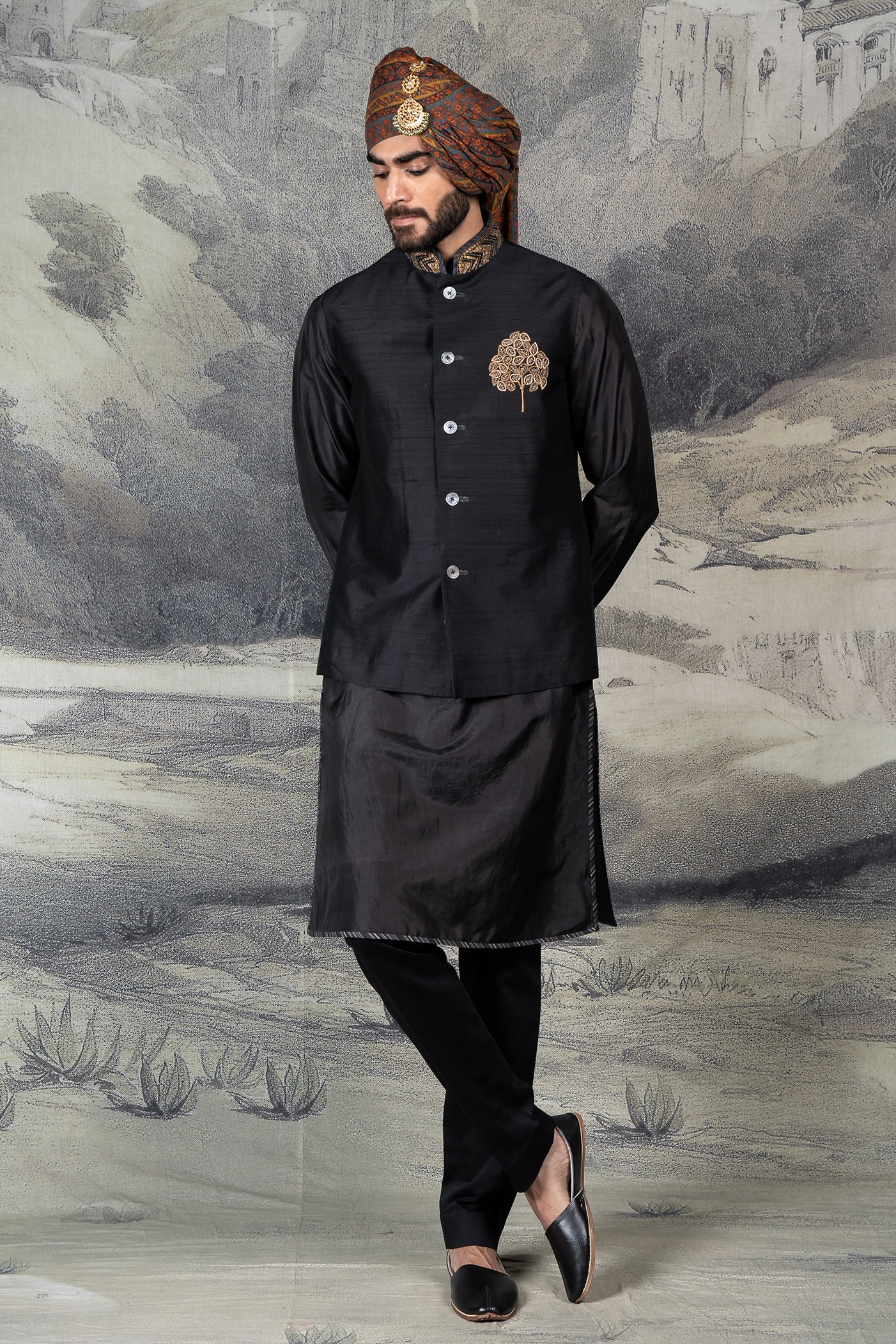 Rich Black Nehru Jacket Set | BARODA