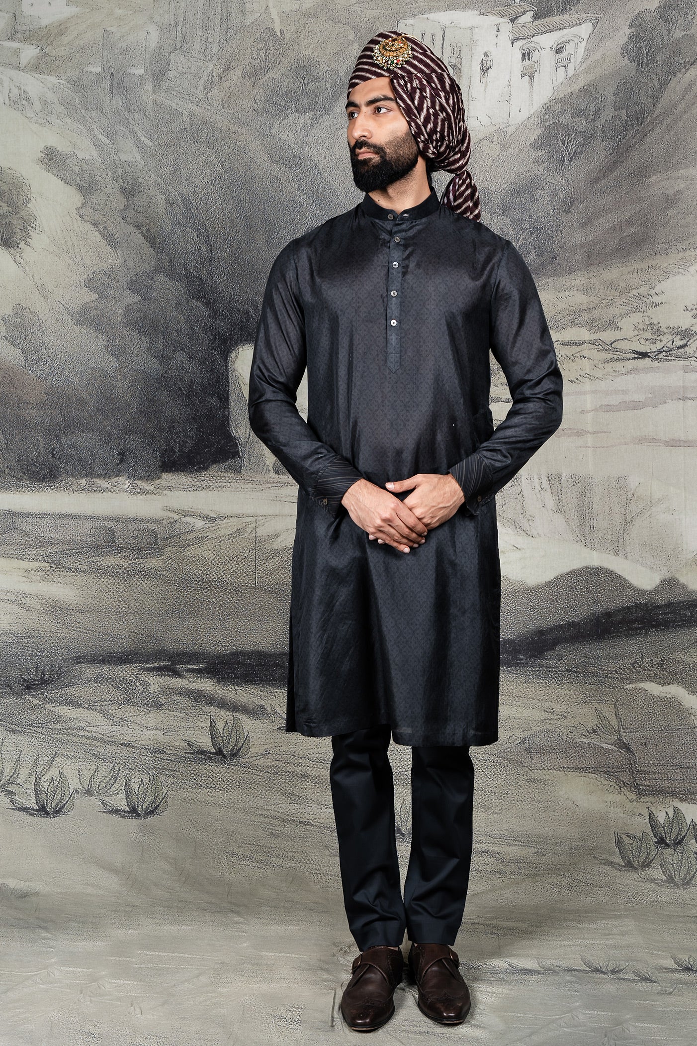 Rich Black Printed Kurta Set | BARODA