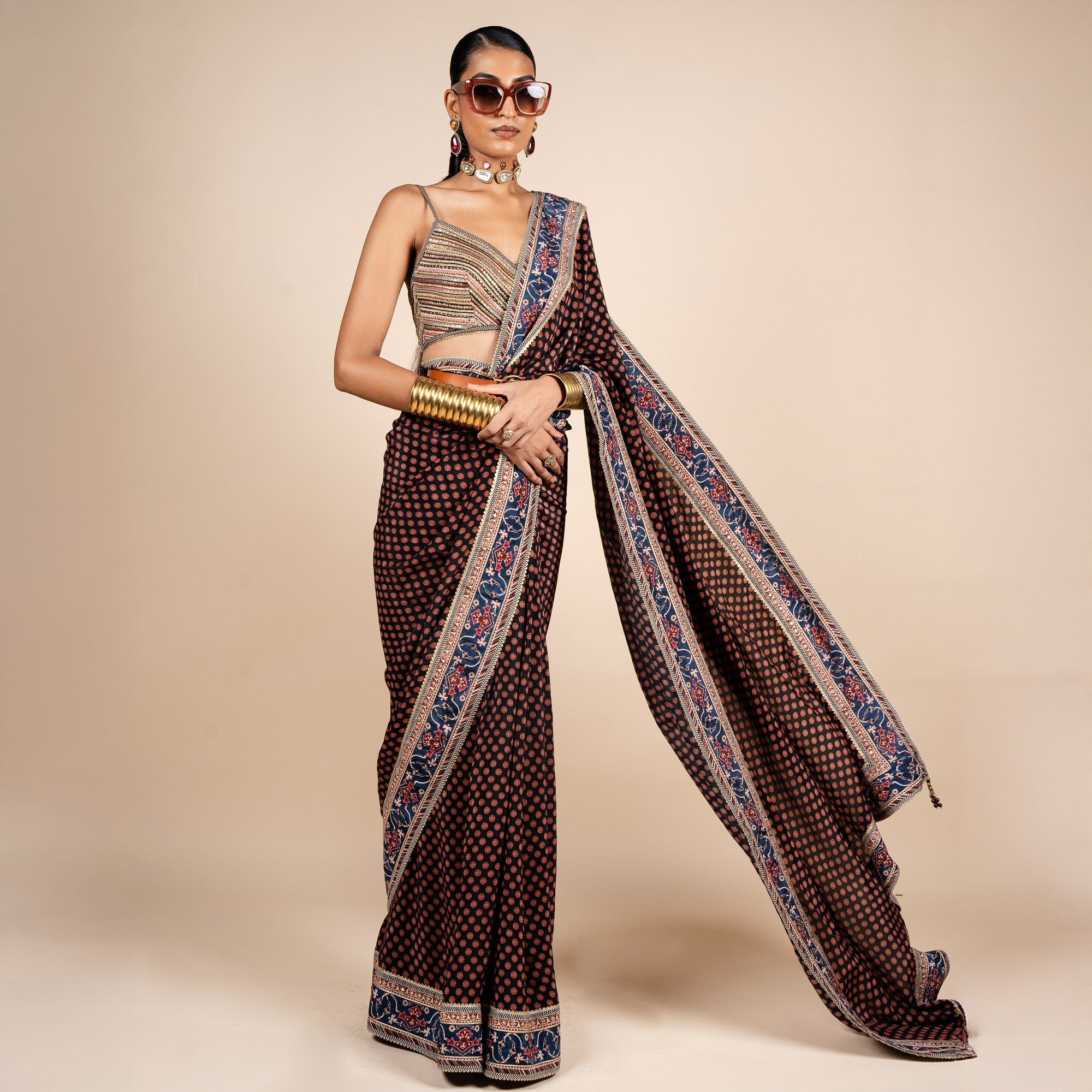 Rich Black Printed Saree Set | PANJ