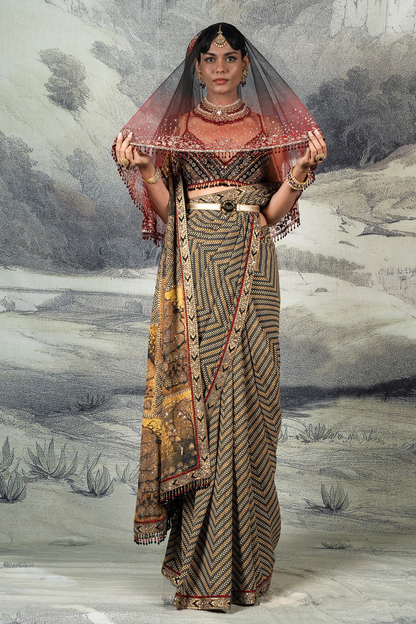 Rich Black - Red Ombre Veil | BARODA