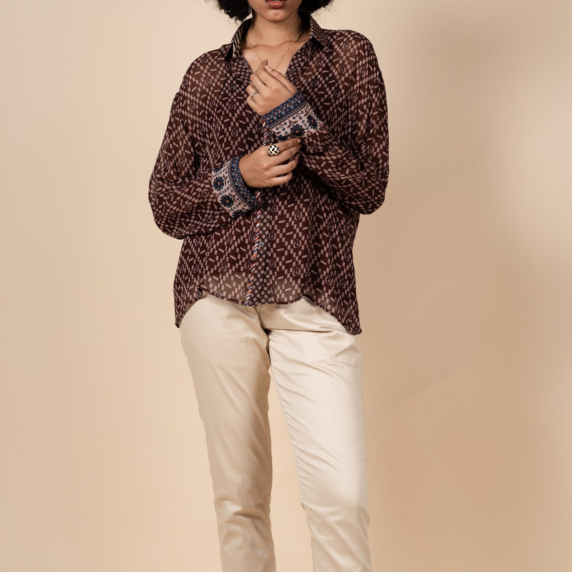 Rich Brown Printed Shirt | PANJ