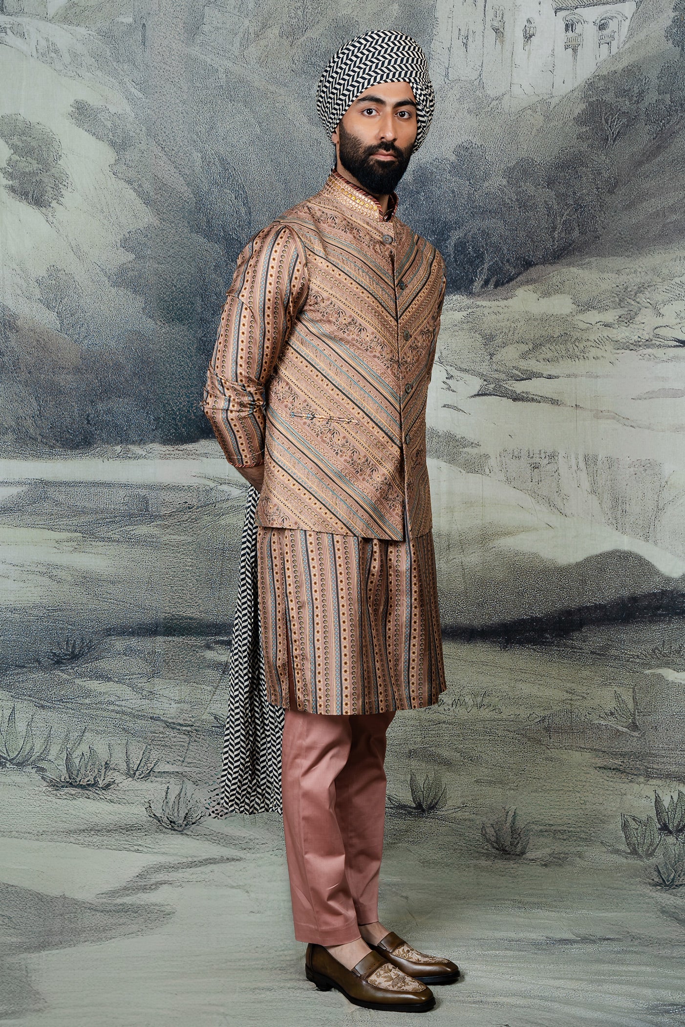 Rose Taupe Nehru Jacket Set | BARODA