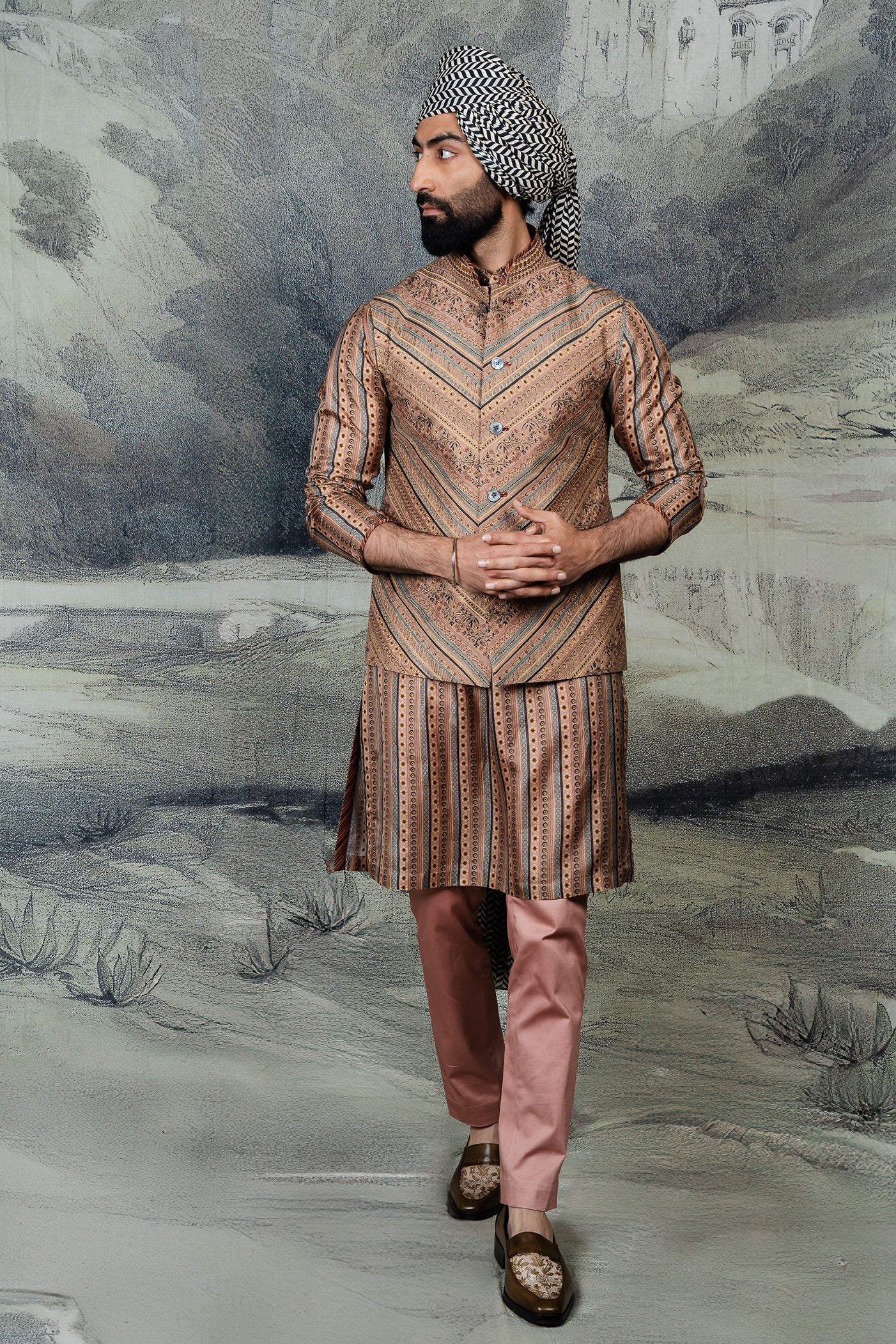 Rose Taupe Nehru Jacket Set | BARODA