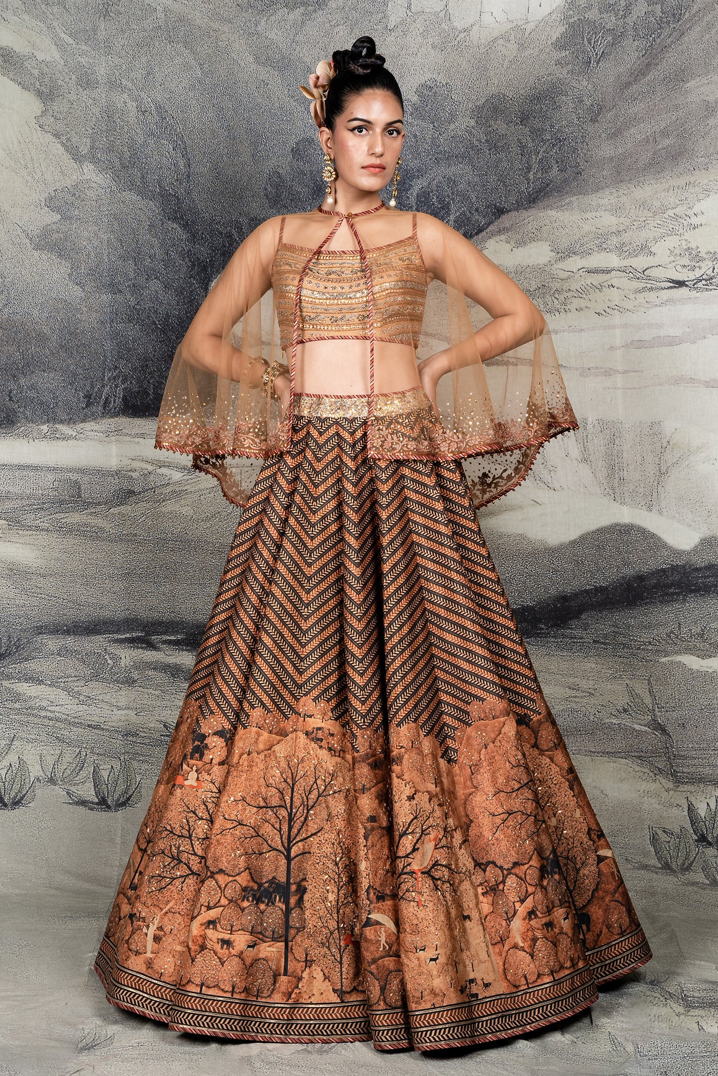 Rust Orange Chevron Skirt Set | BARODA
