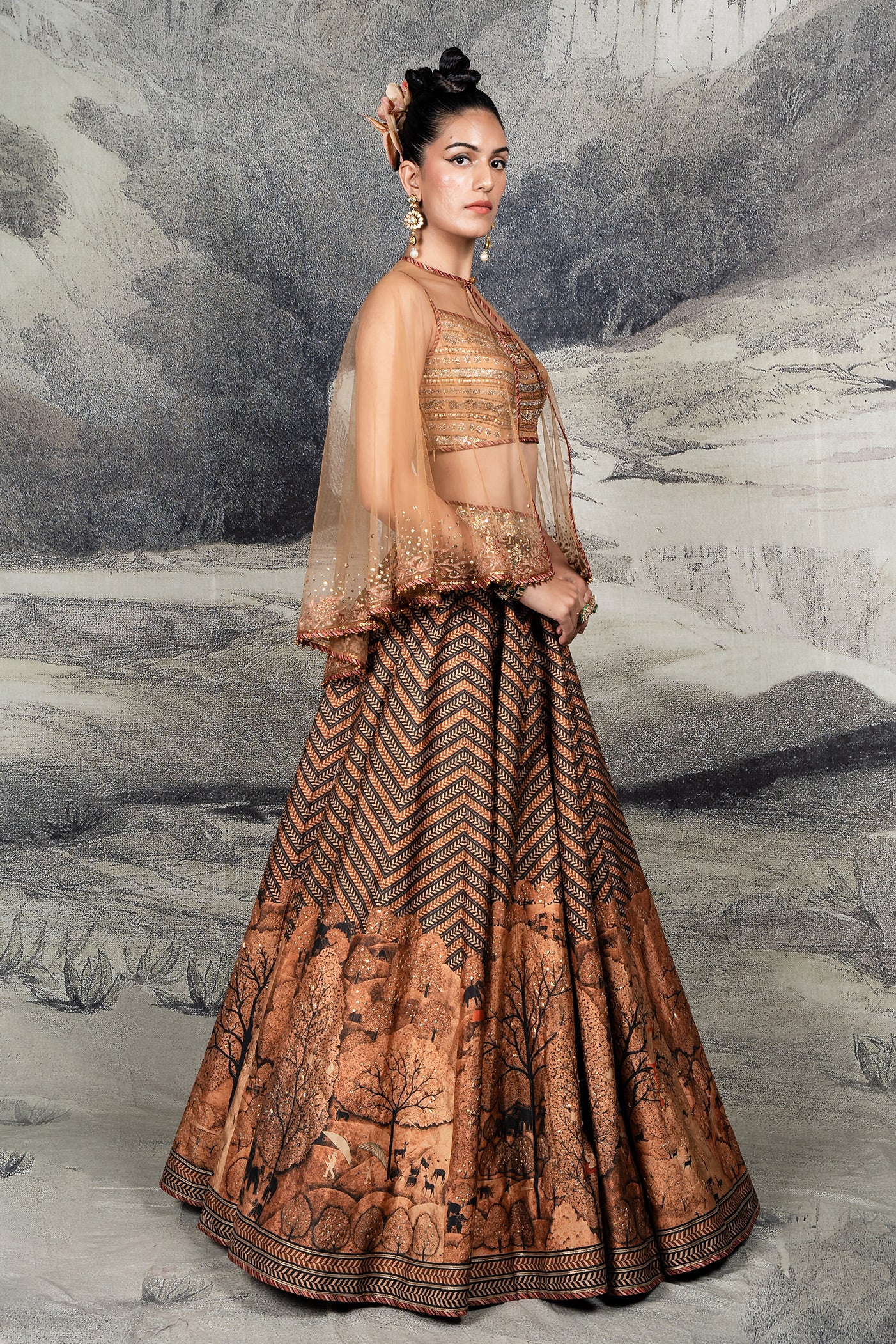 Rust Orange Chevron Skirt Set | BARODA