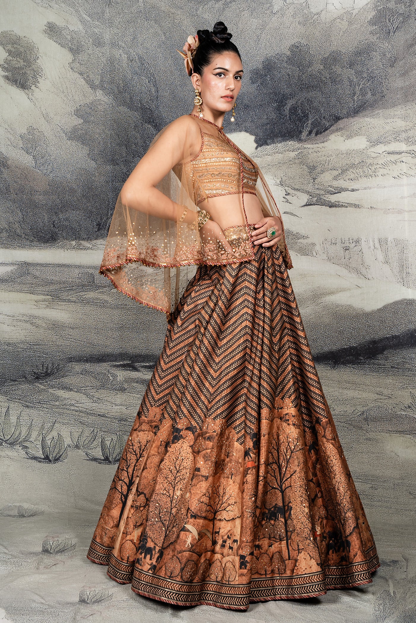 Rust Orange Chevron Skirt Set | BARODA