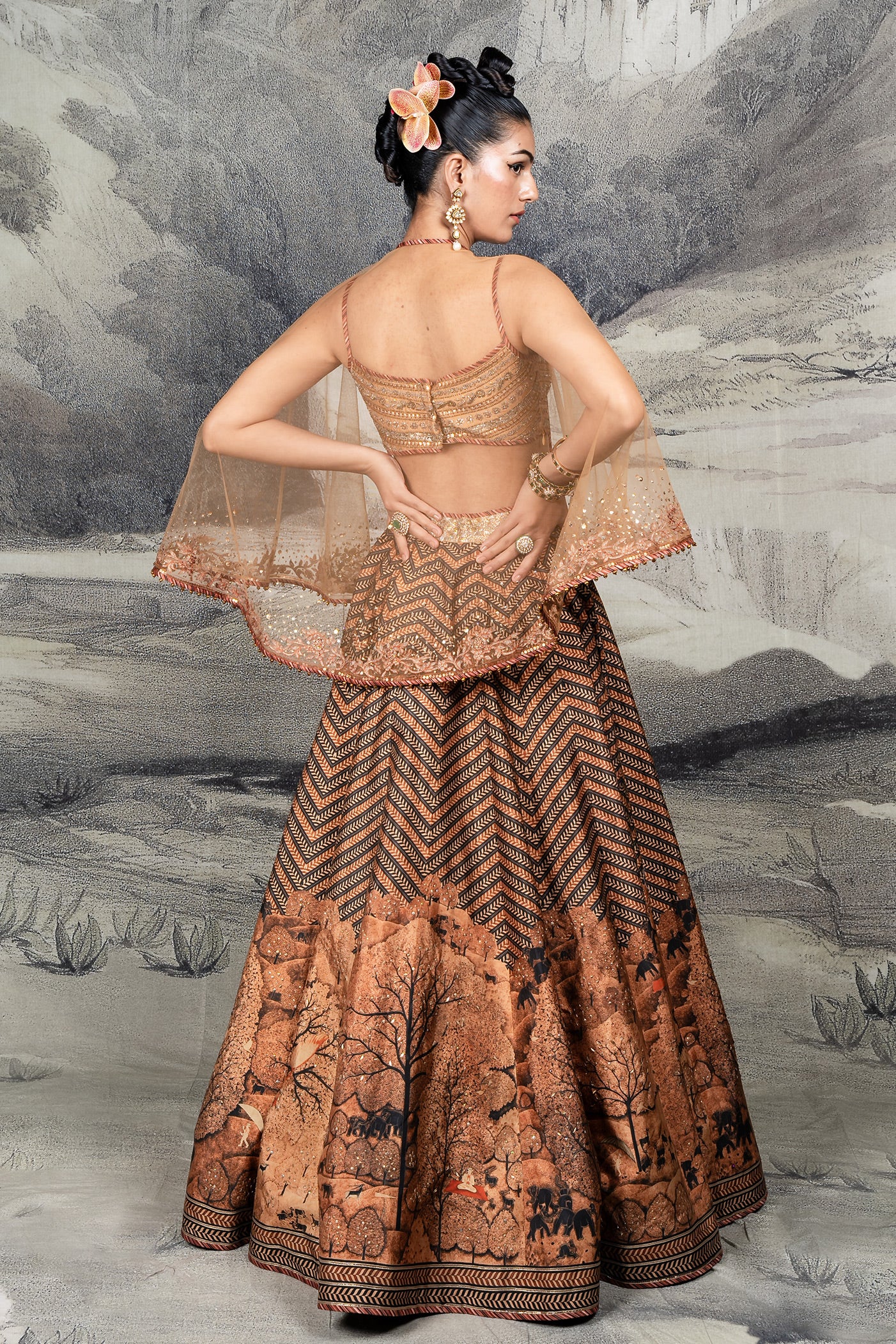 Rust Orange Chevron Skirt Set | BARODA