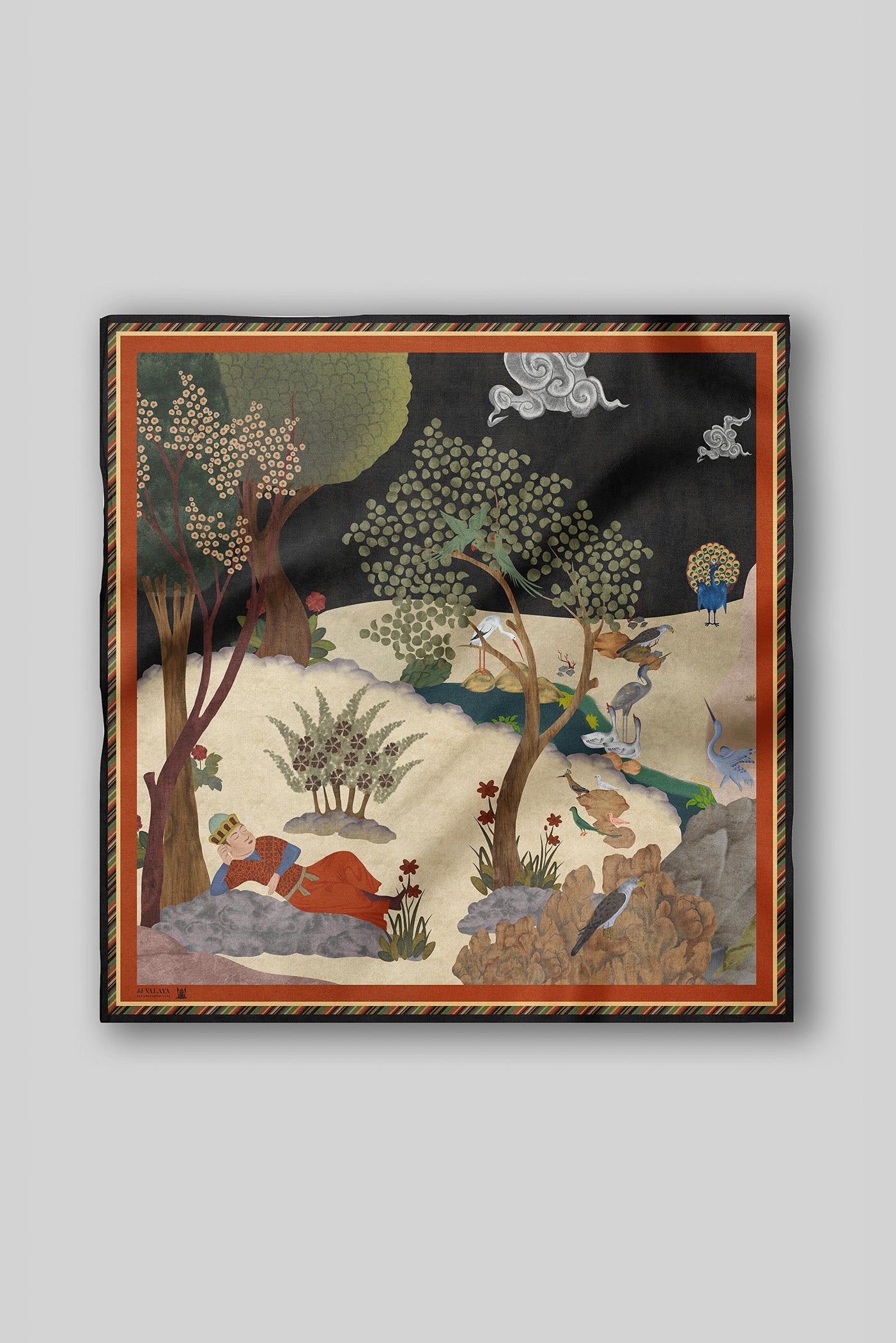 Rich Black - Ivory Printed Scarf