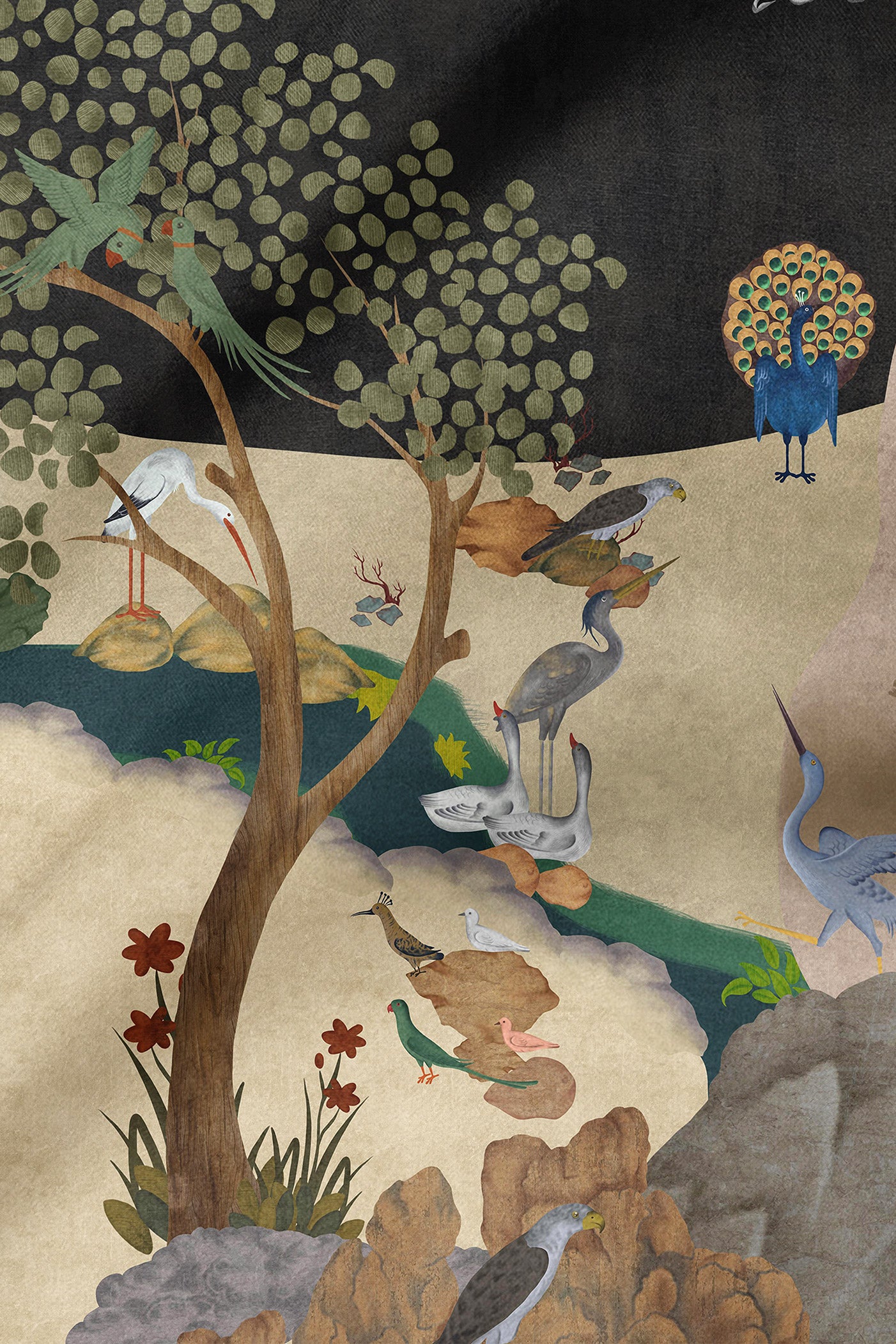 Rich Black - Ivory Printed Scarf