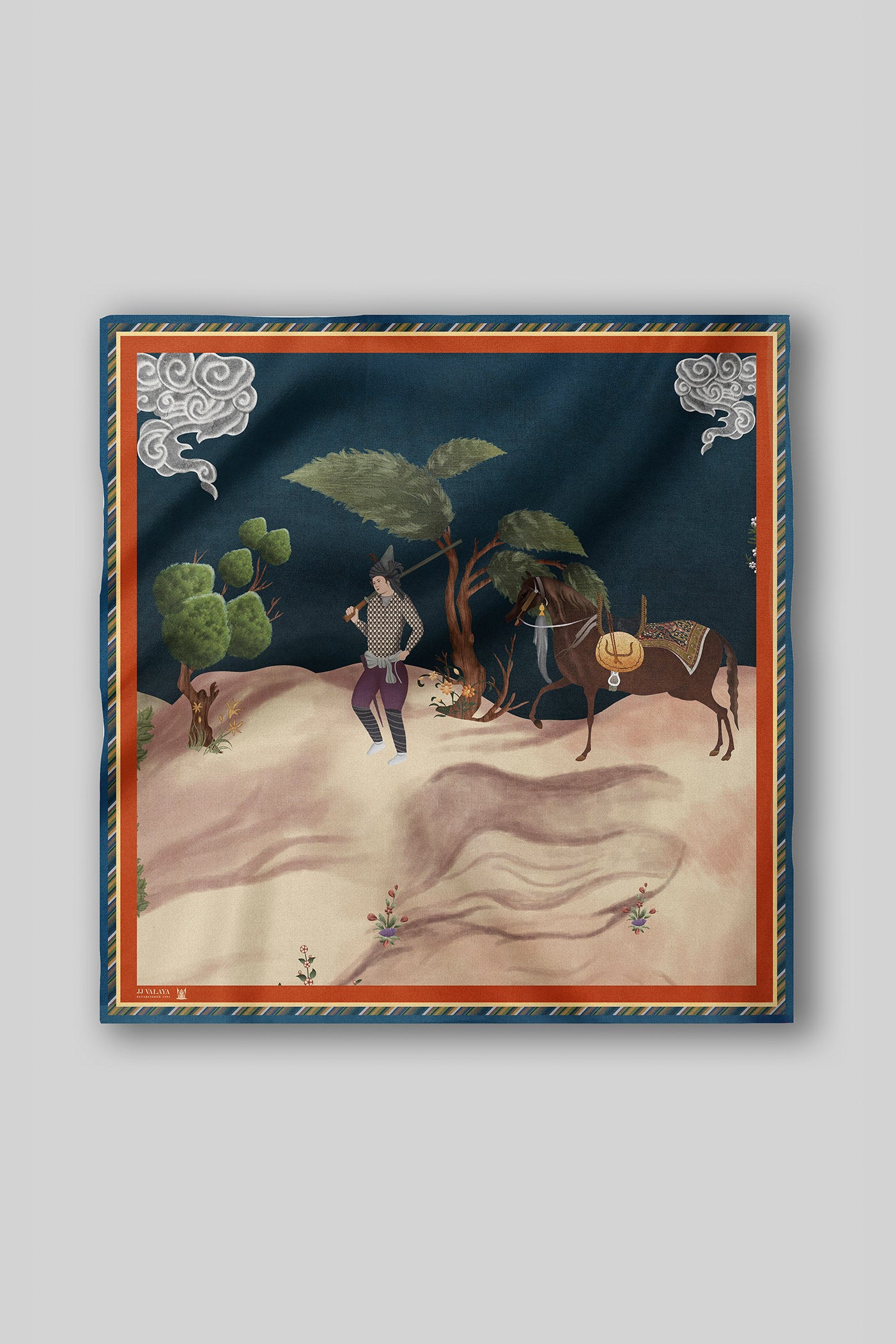 Prussian Blue - Ivory Printed Scarf