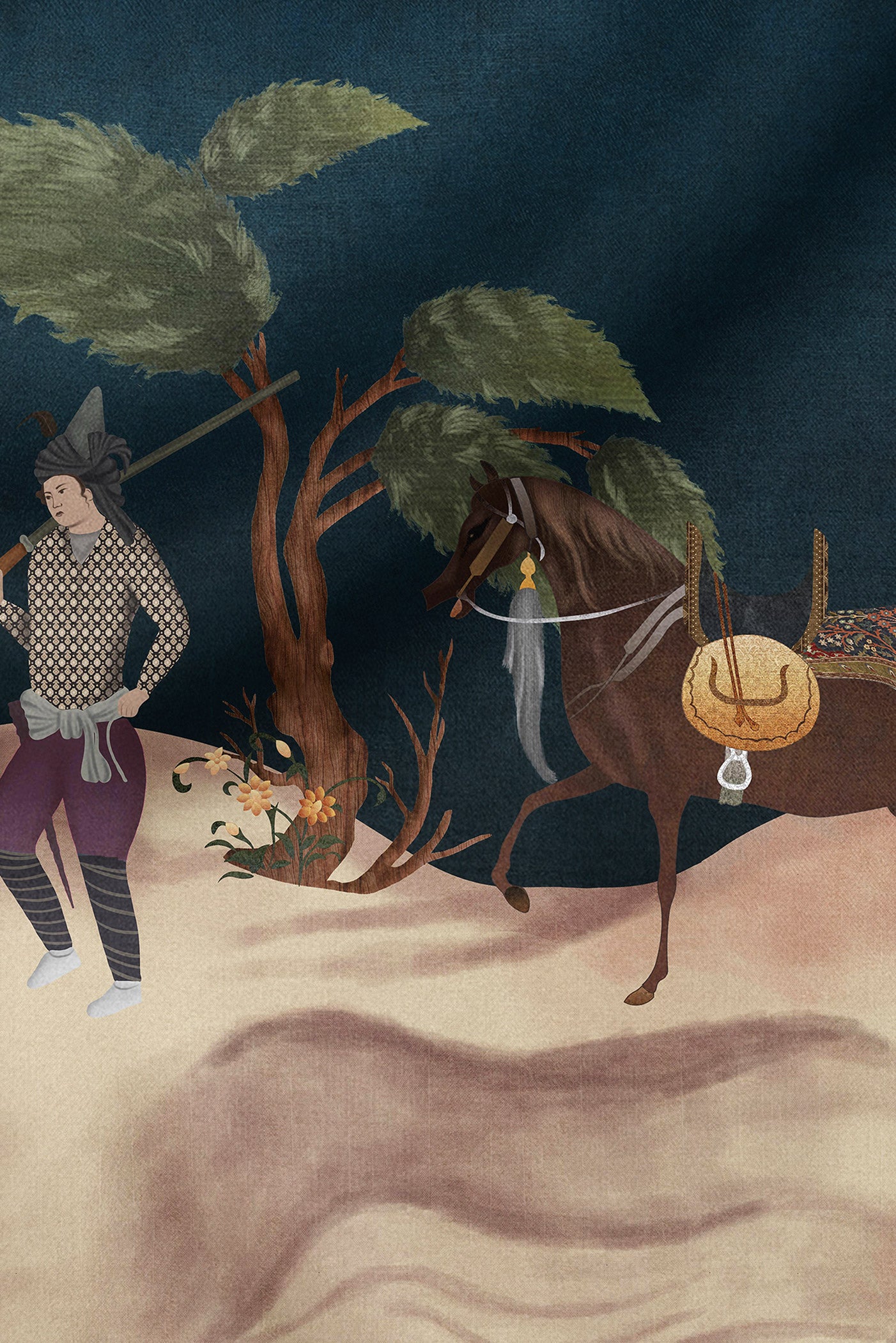 Prussian Blue - Ivory Printed Scarf