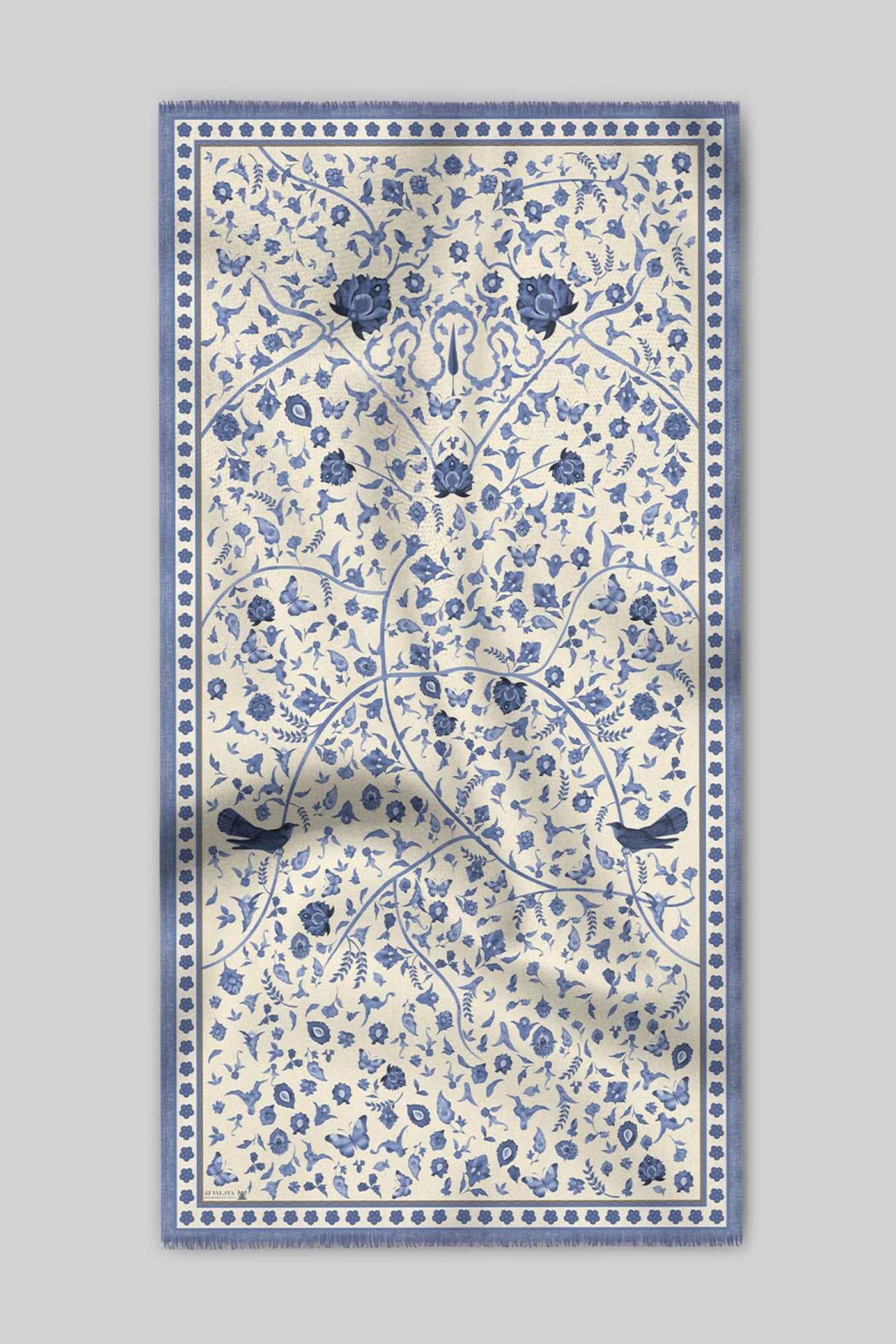 Pearl Ivory - Blue Cashmere Shawl
