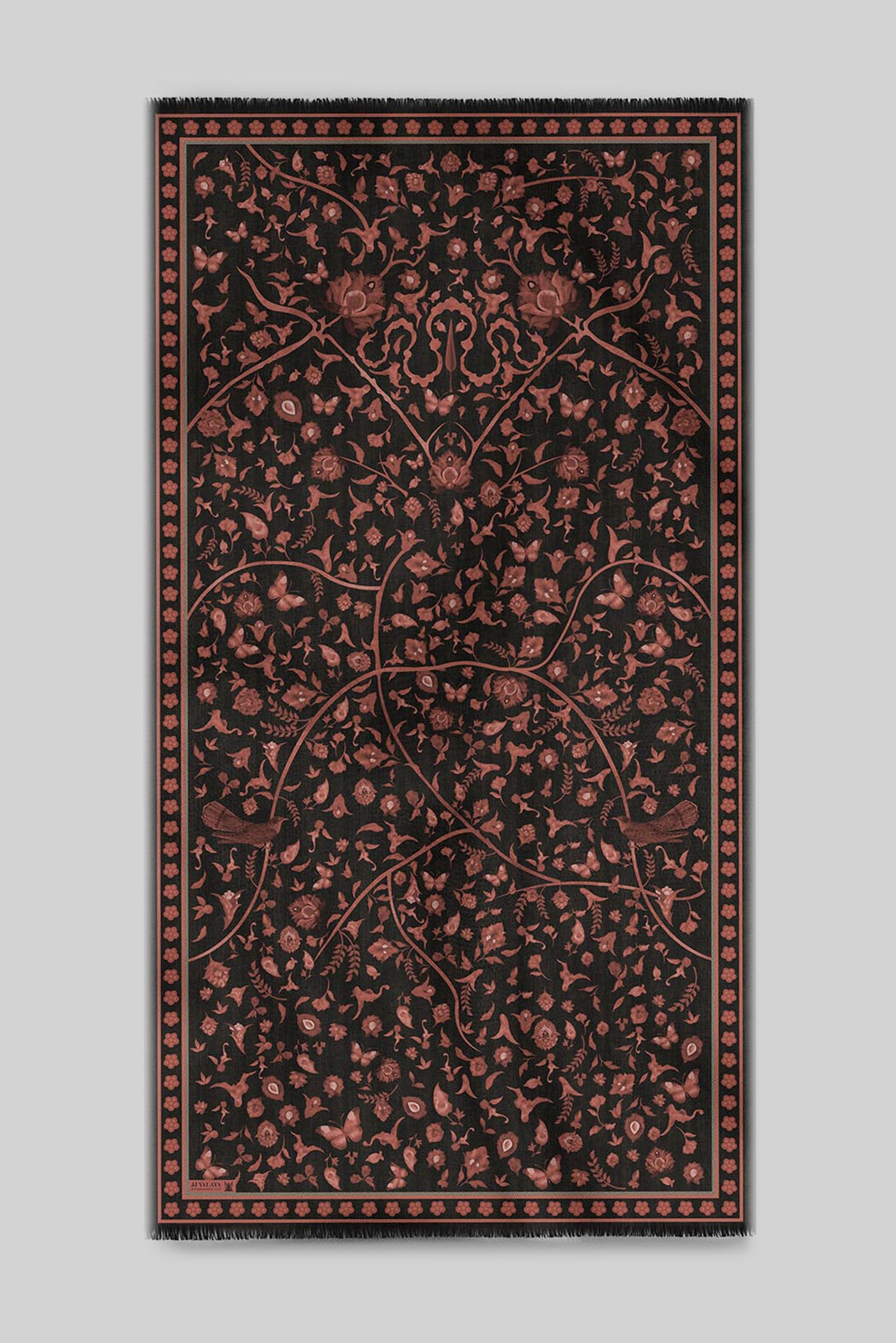 Rich Black - Rust Red Cashmere Shawl