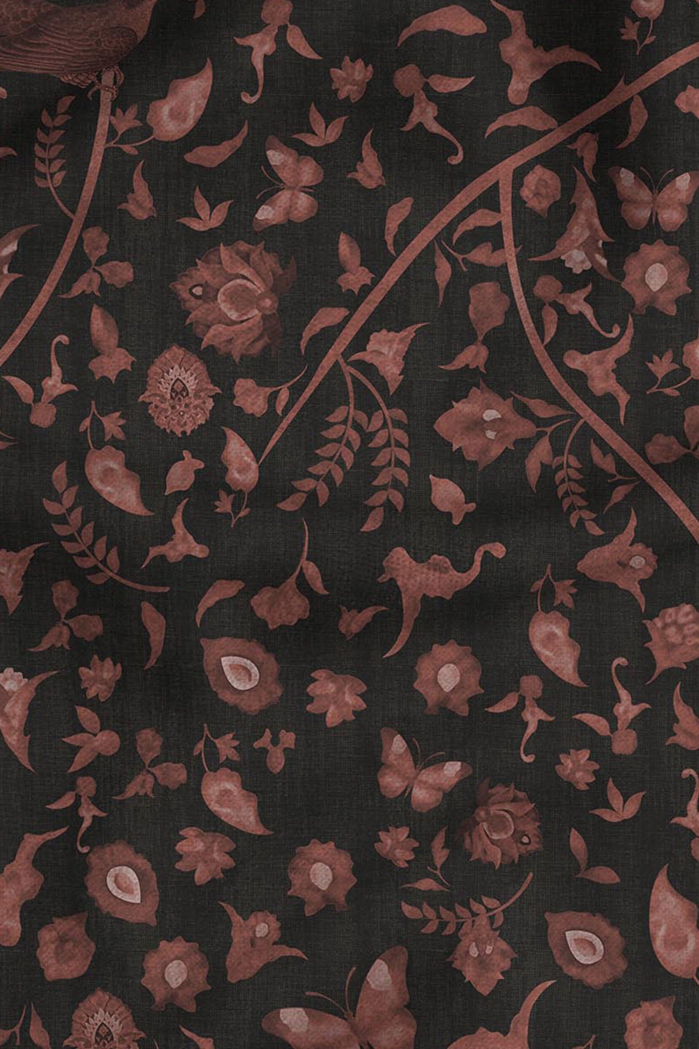 Rich Black - Rust Red Cashmere Shawl
