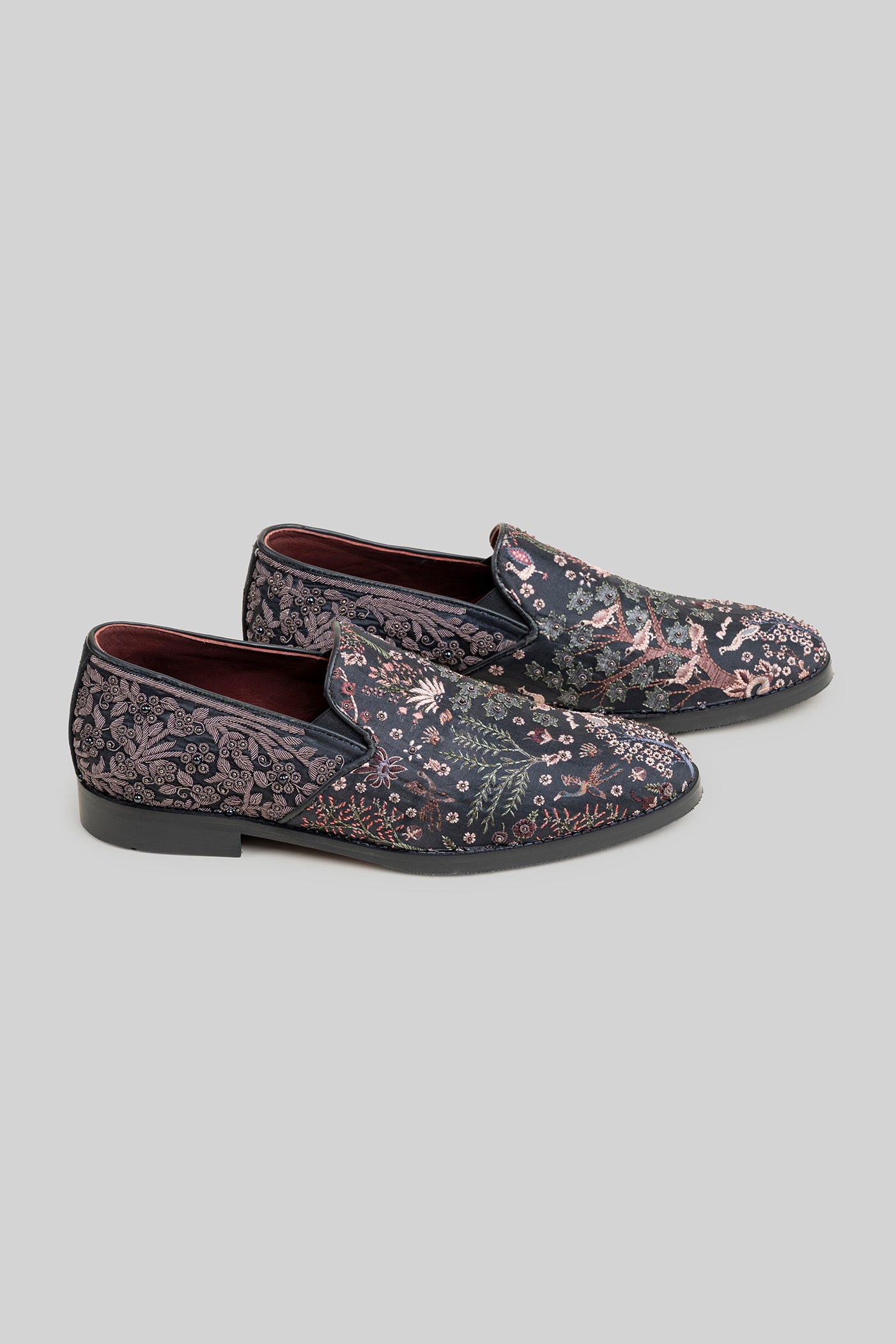 Rich Black Embroidered Loafers