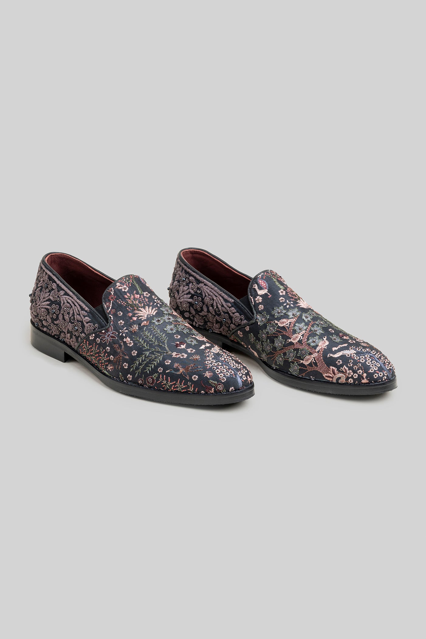 Rich Black Embroidered Loafers