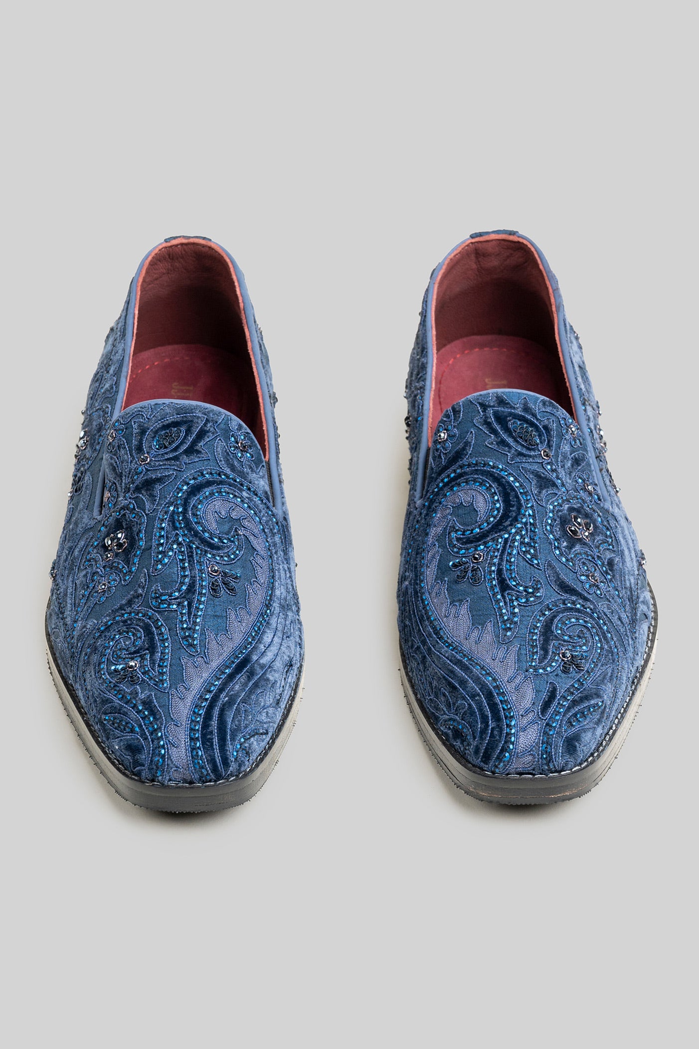 Midnight Blue Velvet Applique Loafers