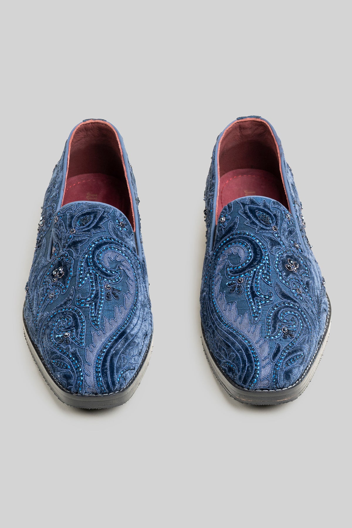 Midnight Blue Velvet Applique Loafers