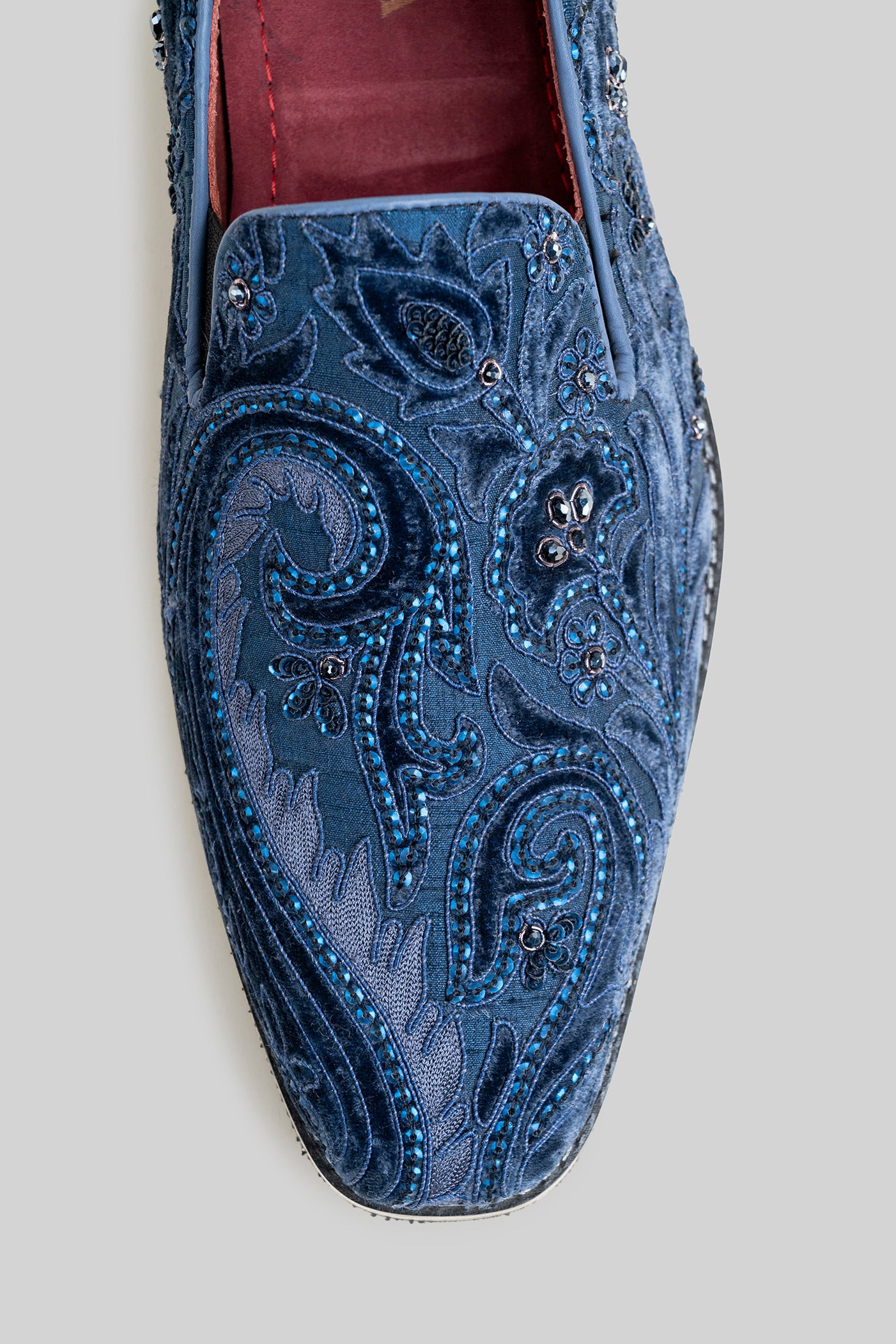 Midnight Blue Velvet Applique Loafers