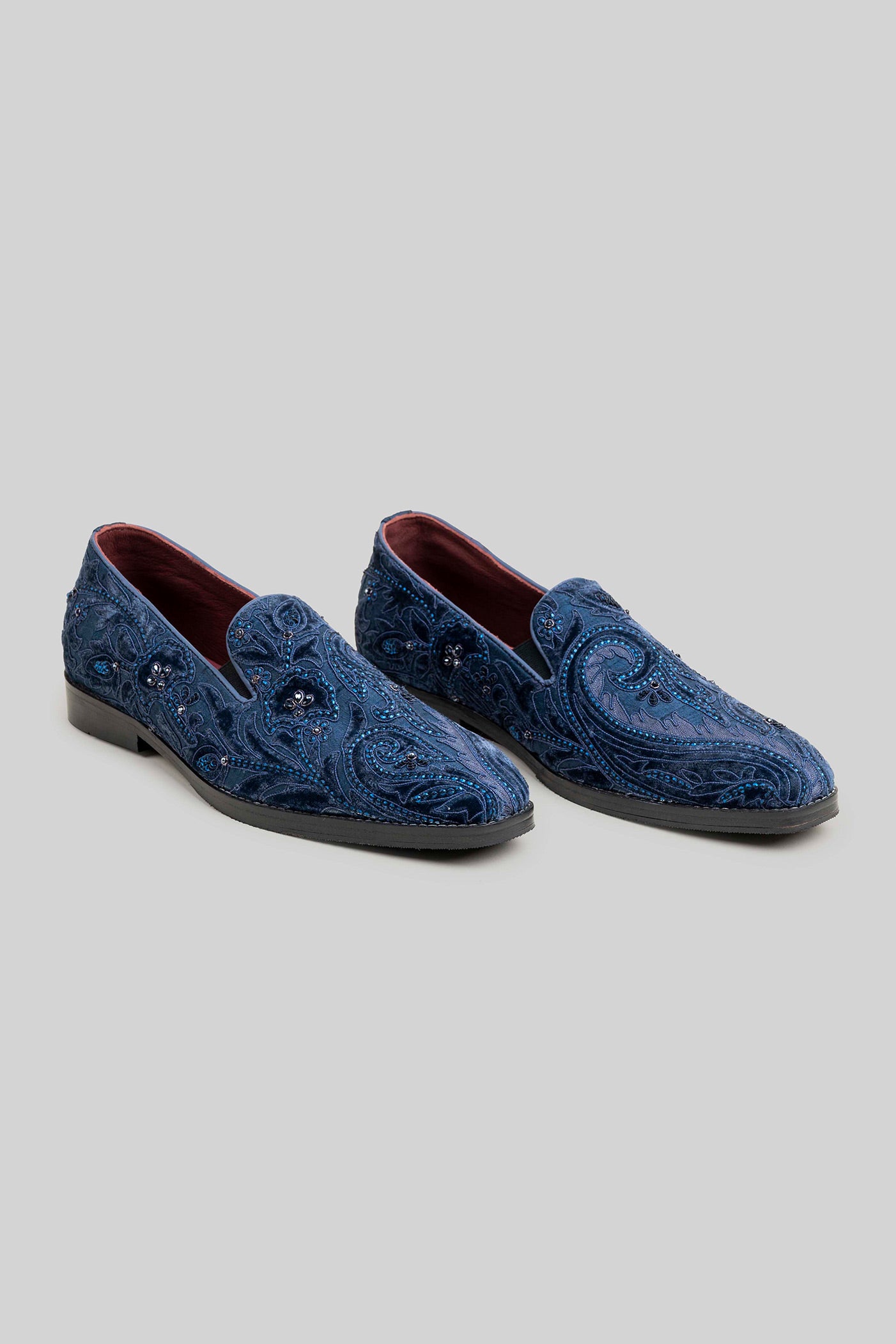 Midnight Blue Velvet Applique Loafers