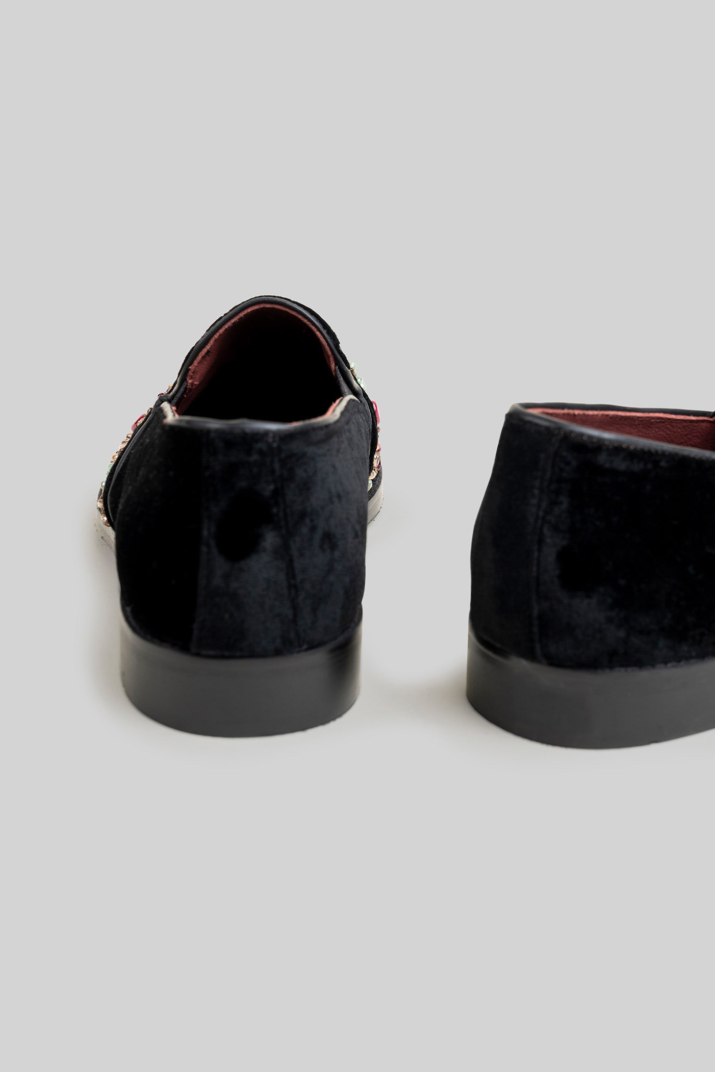 Rich Black Embroidered Velvet Loafers