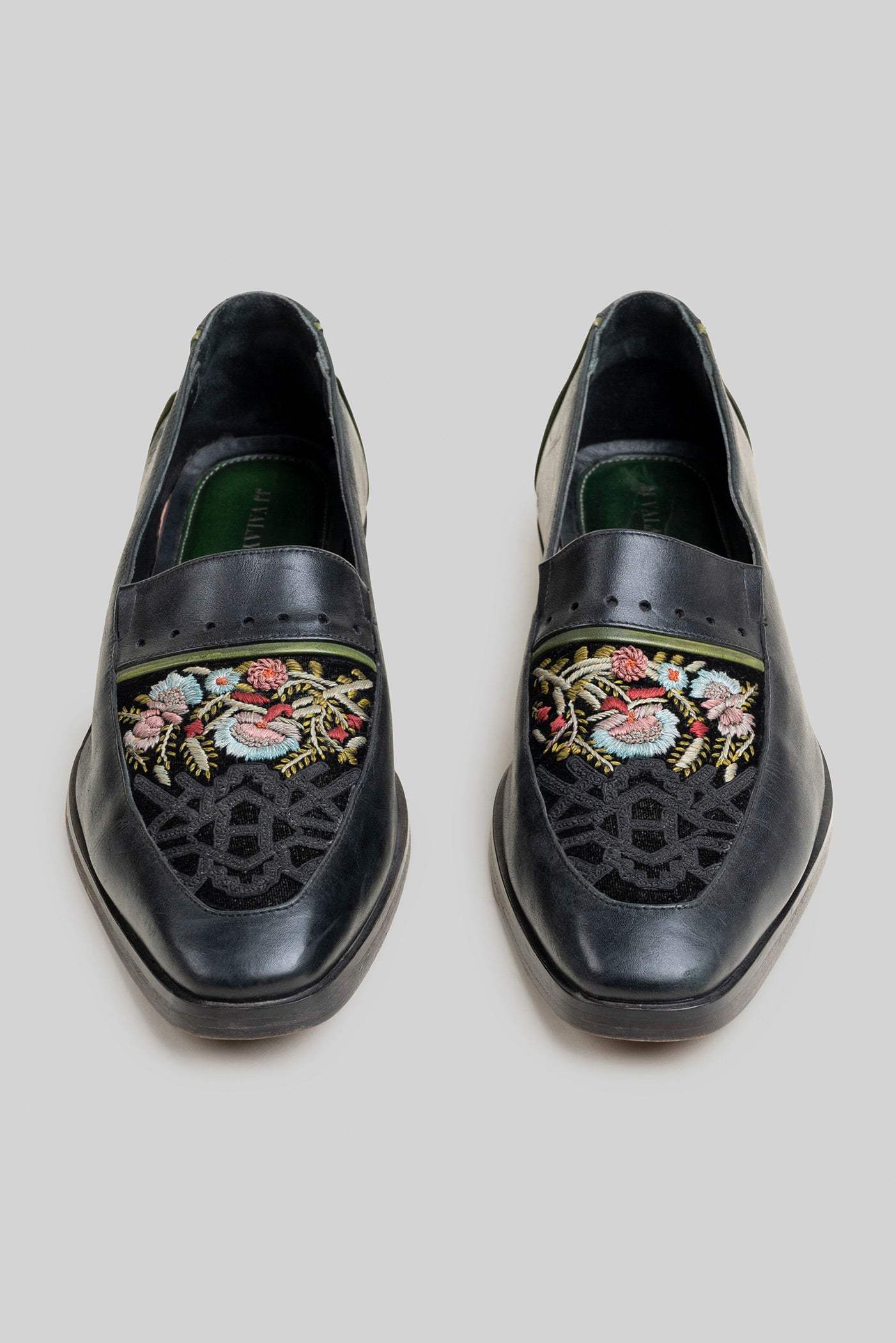 Rich Black Embroidered Loafers