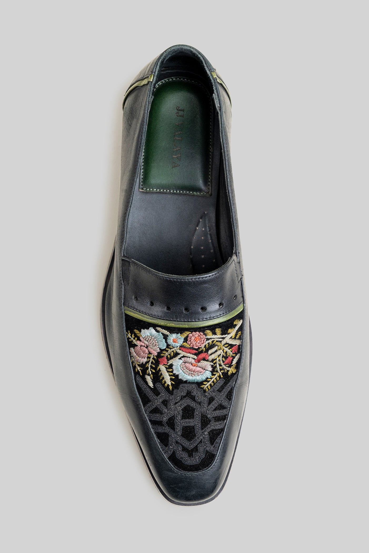 Rich Black Embroidered Loafers