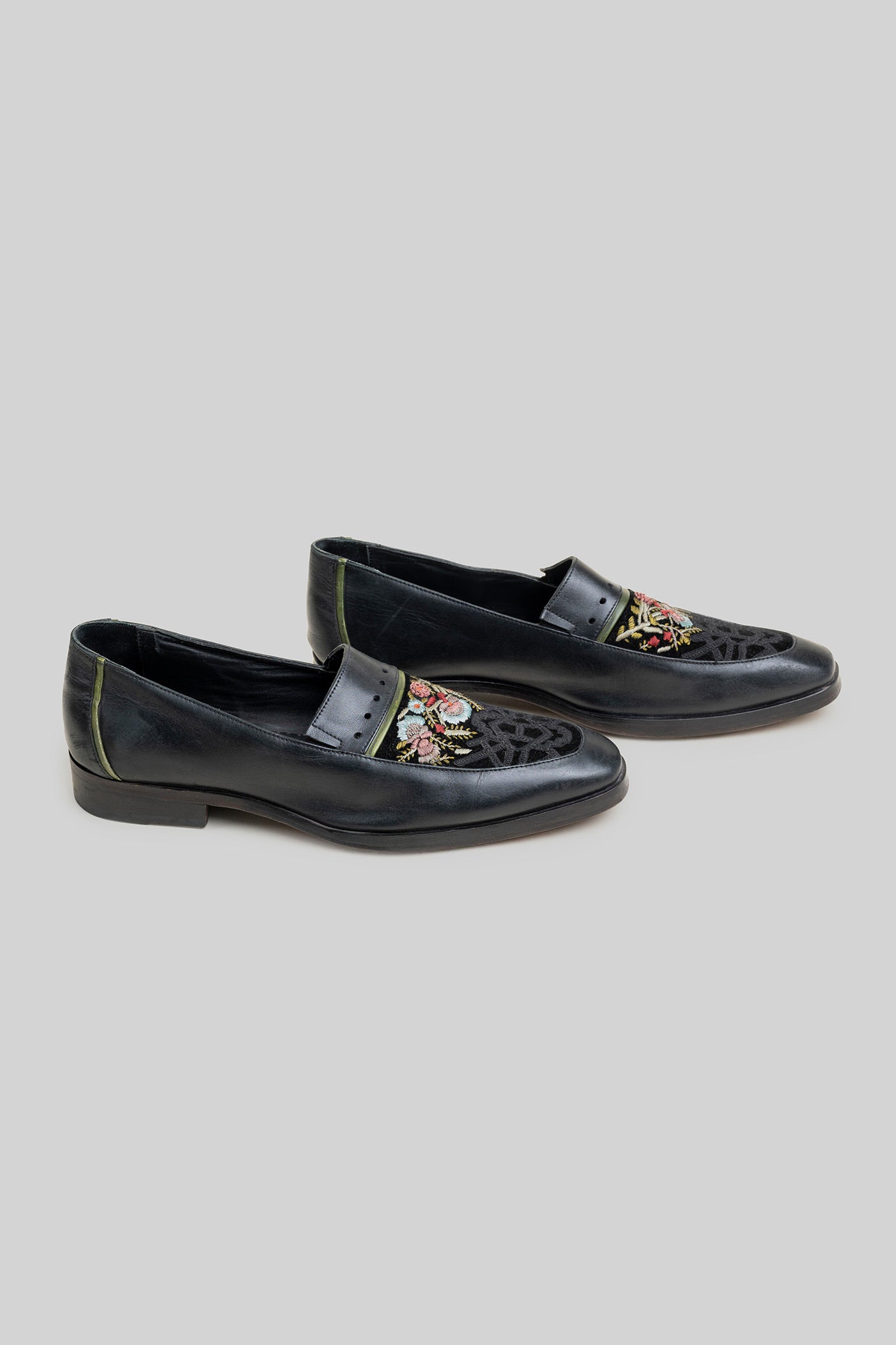 Rich Black Embroidered Loafers