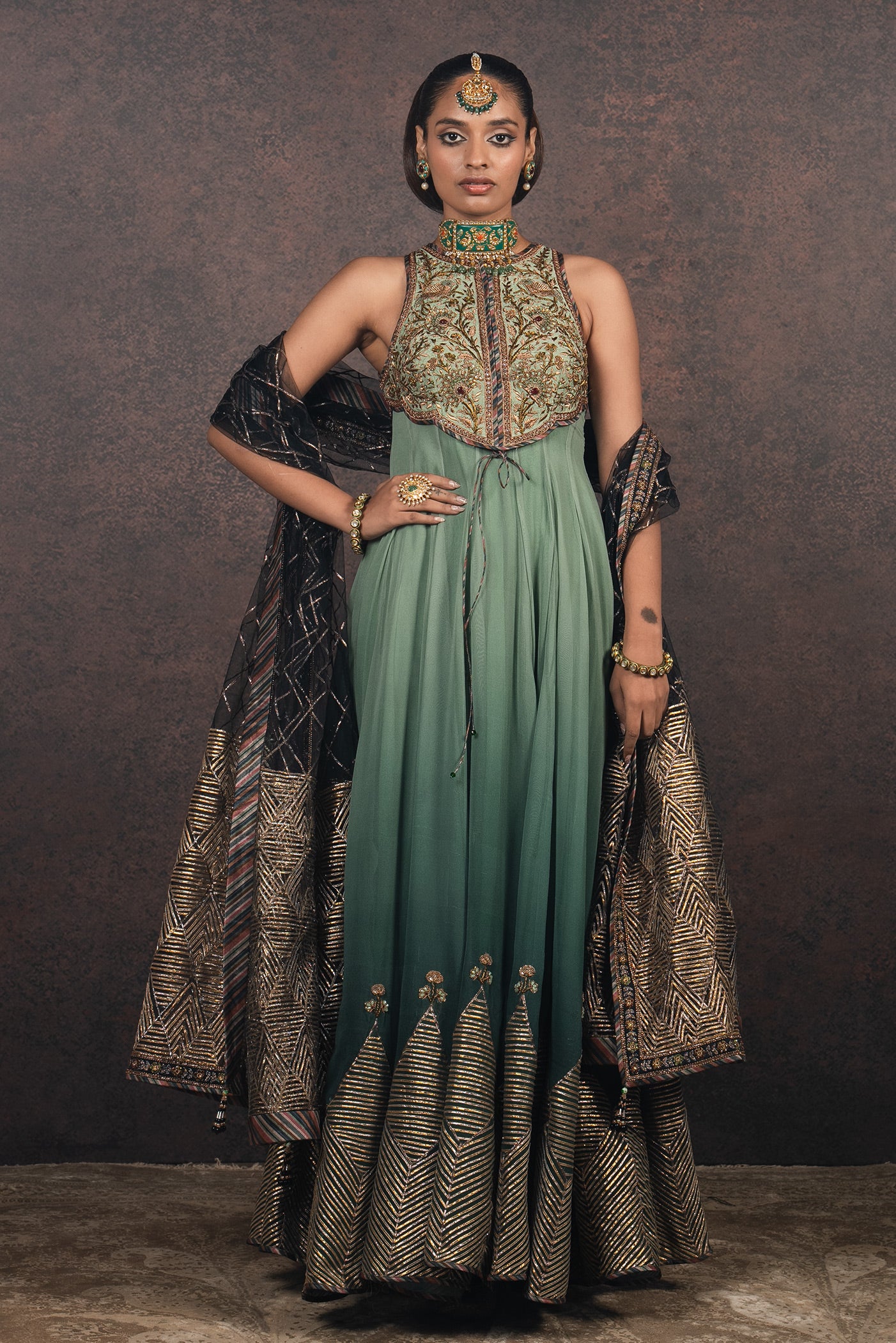 Sage - Emerald Ombre Anarkali Set | MURAQQA