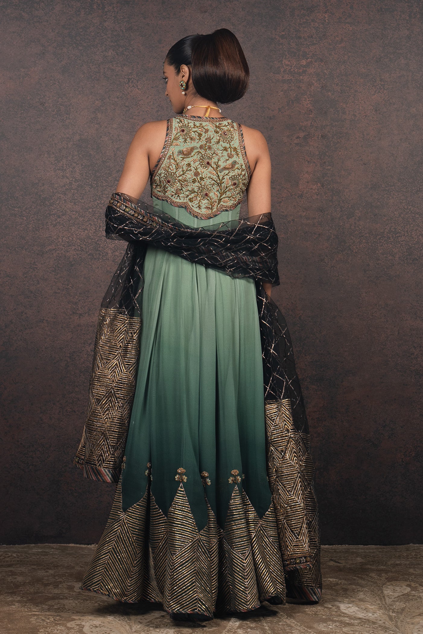 Sage - Emerald Ombre Anarkali Set | MURAQQA