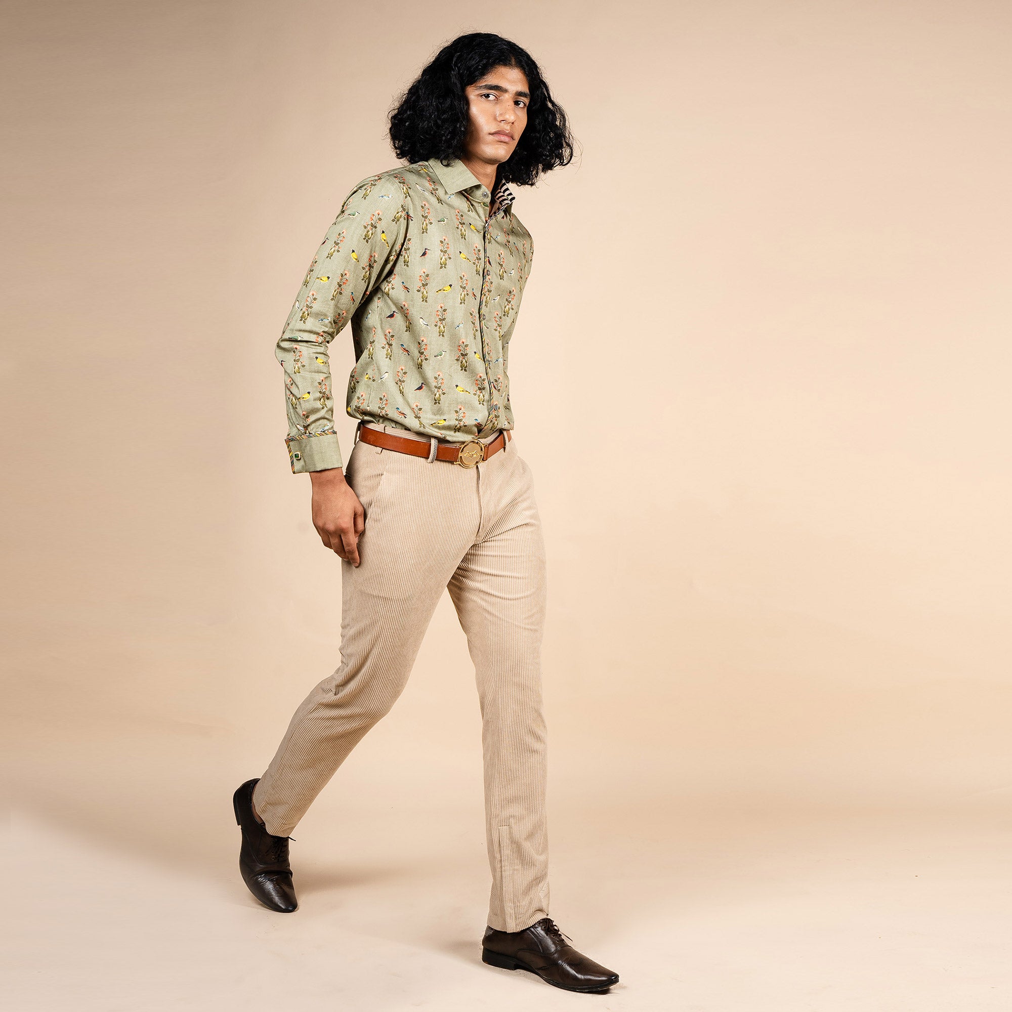 Sage Green Flora Printed Shirt | PANJ