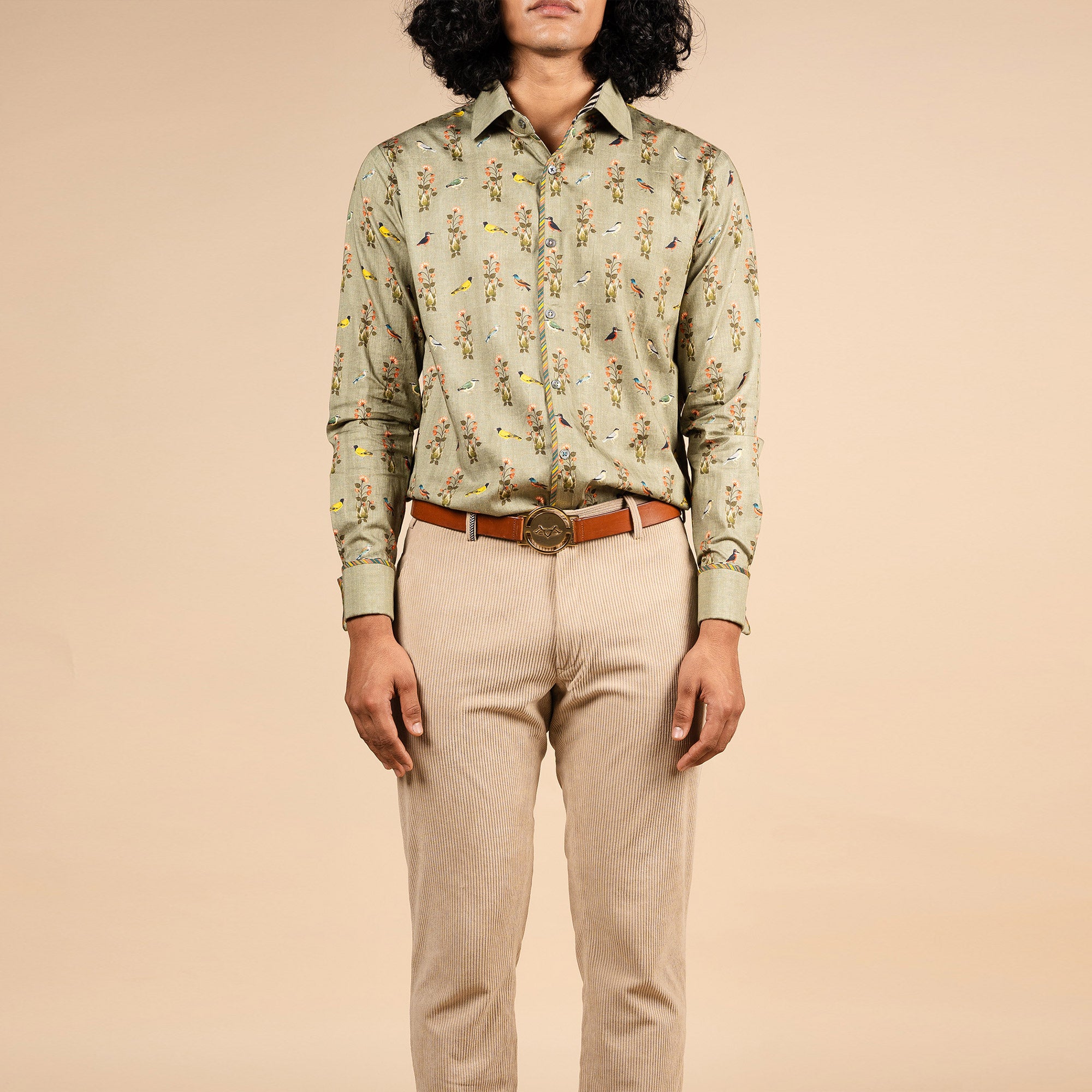Sage Green Flora Printed Shirt | PANJ
