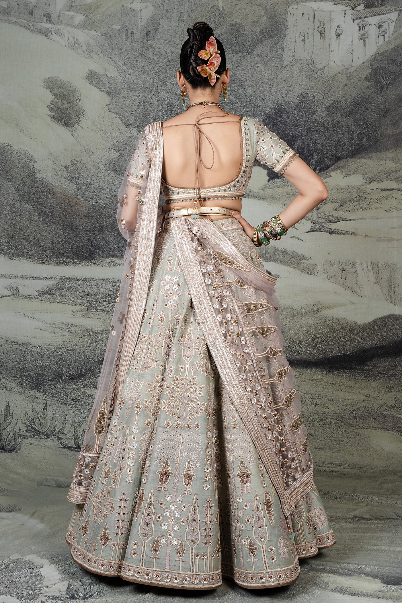 Sage Green - Pink Lehenga Set | BARODA