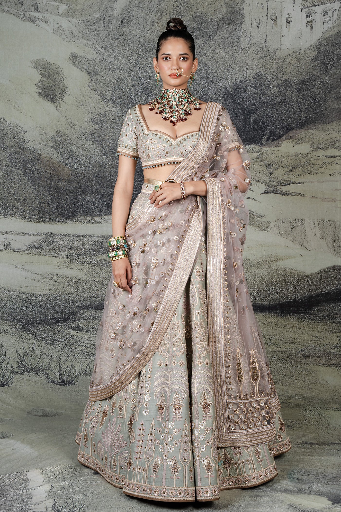 Sage Green - Pink Lehenga Set | BARODA