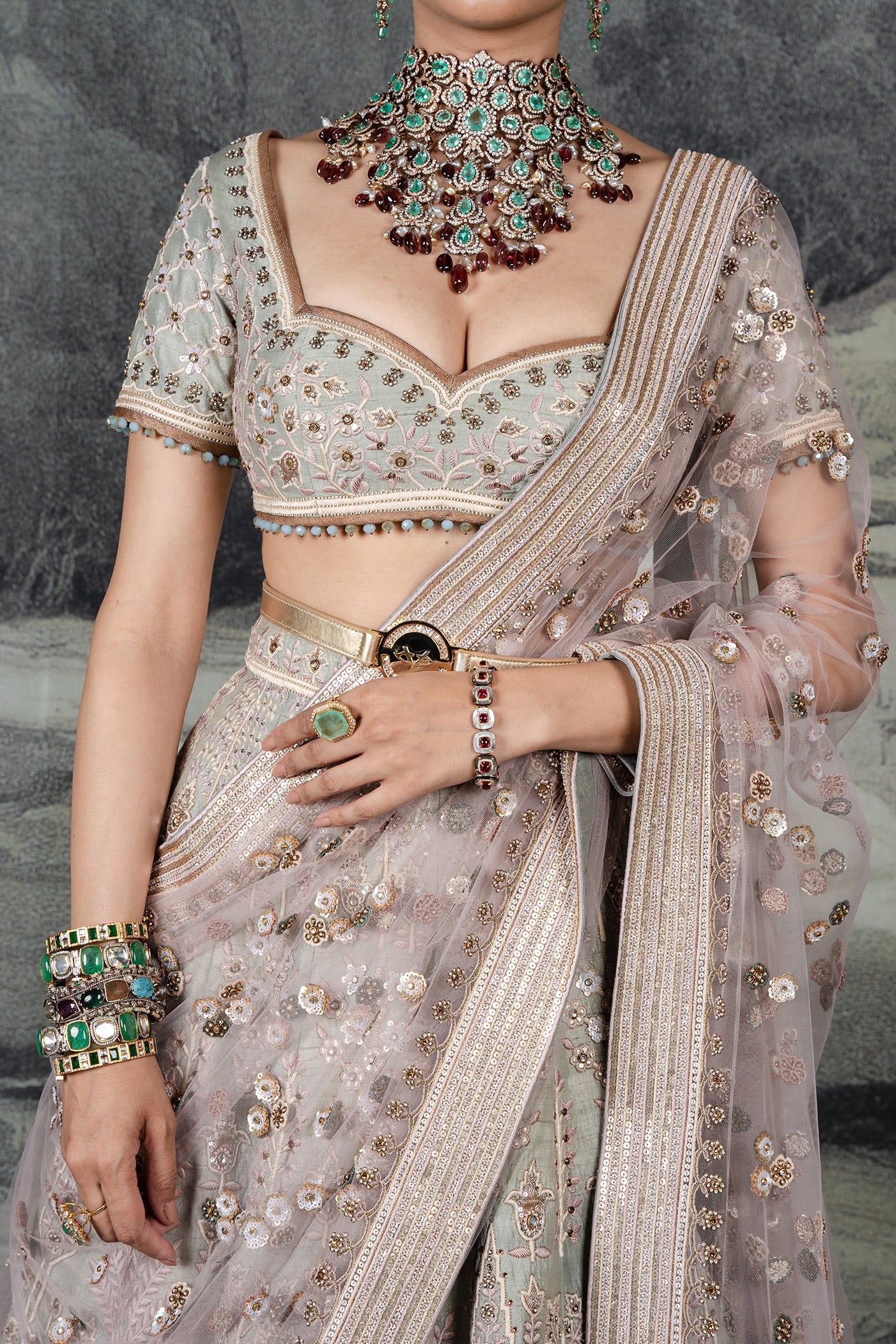 Sage Green - Pink Lehenga Set | BARODA
