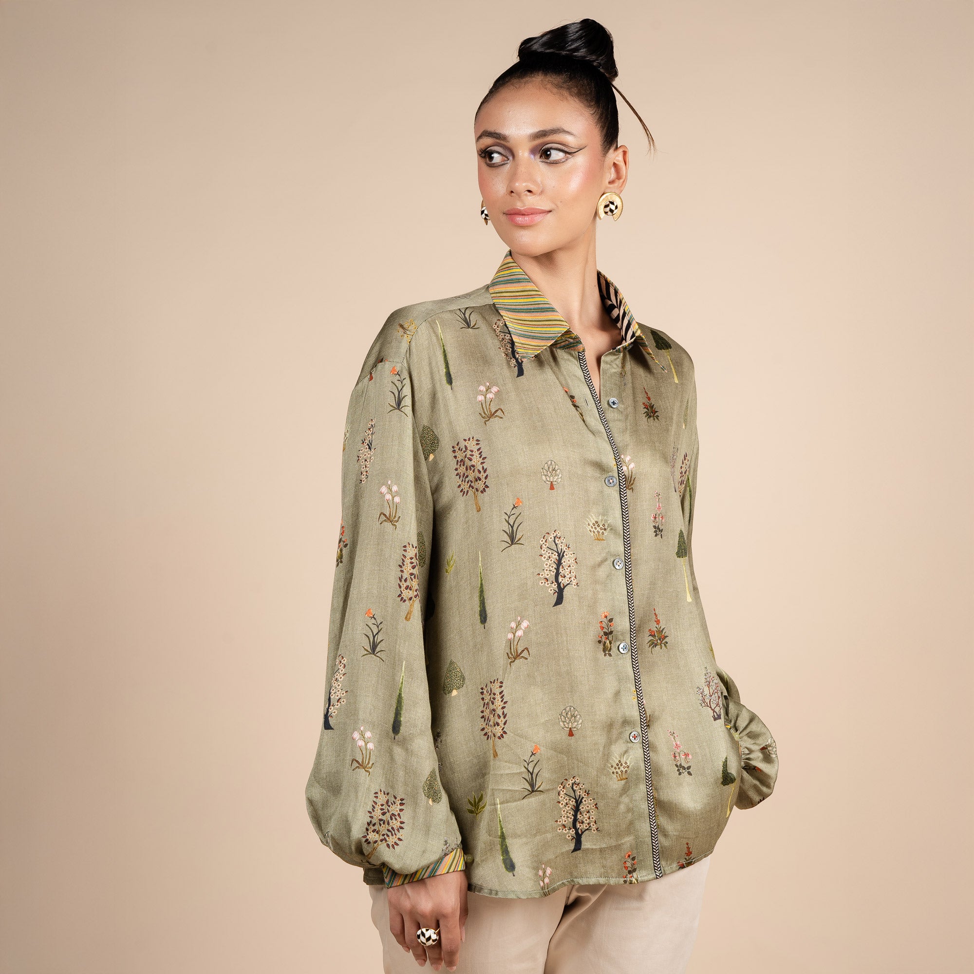 Sage Green Printed Shirt | PANJ