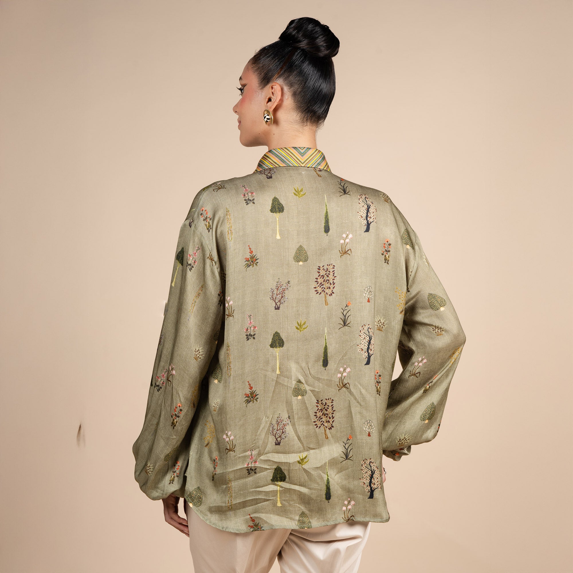 Sage Green Printed Shirt | PANJ