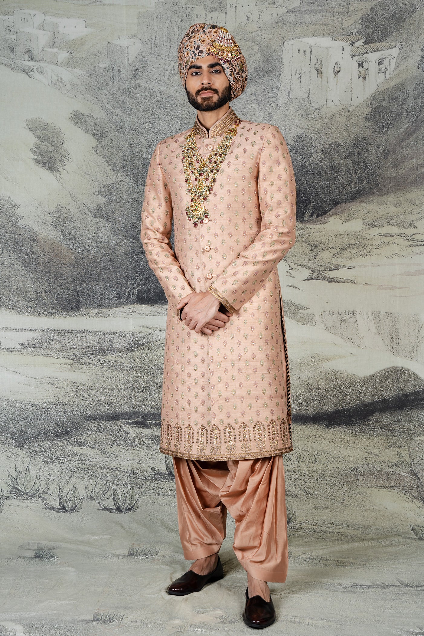 Salmon Pink Sherwani Set | BARODA