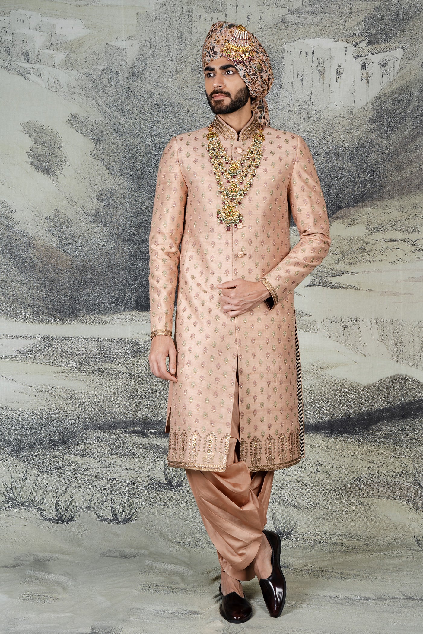 Salmon Pink Sherwani Set | BARODA