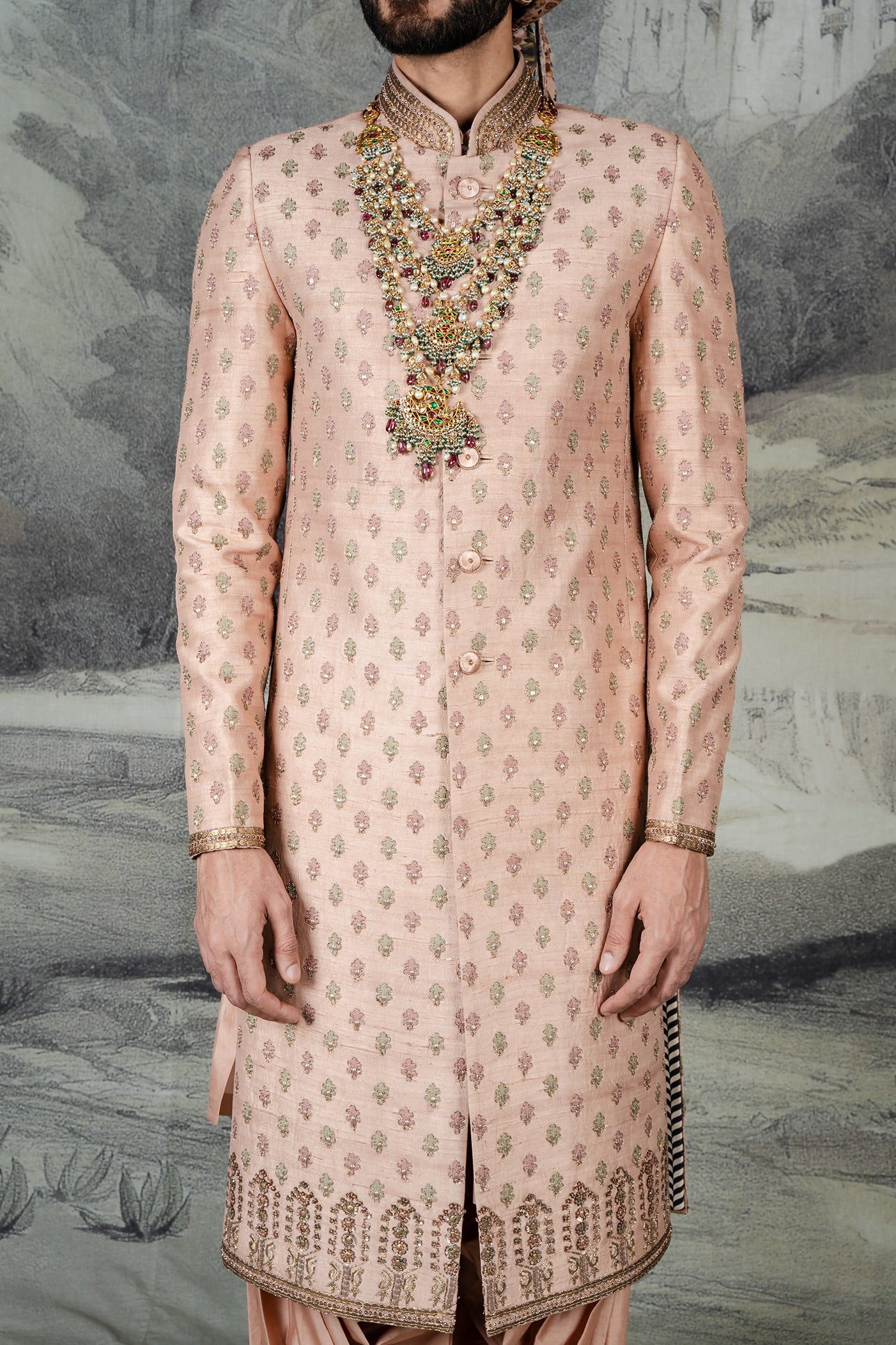 Salmon Pink Sherwani Set | BARODA