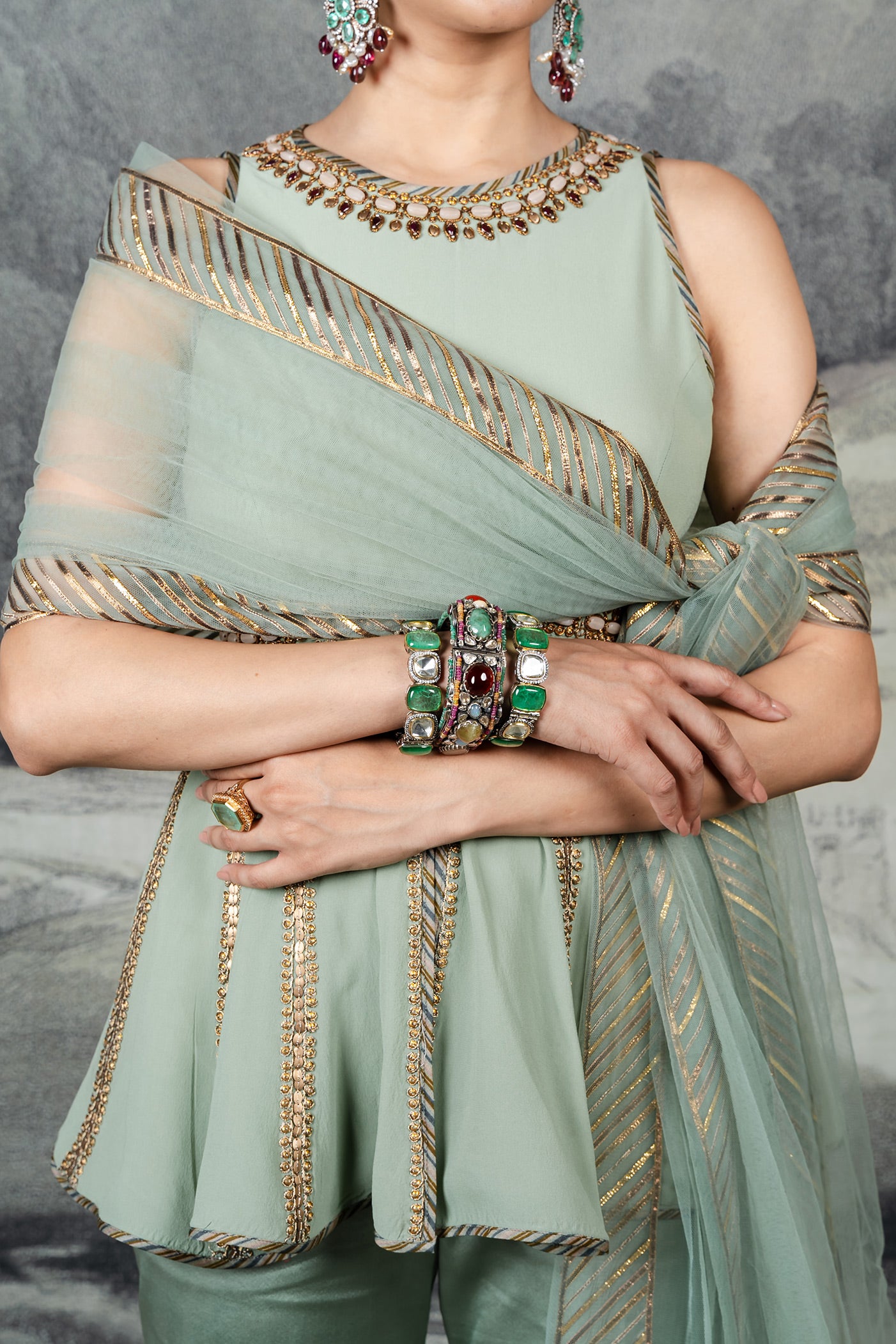 Soft Pastel Green Sharara Set | BARODA