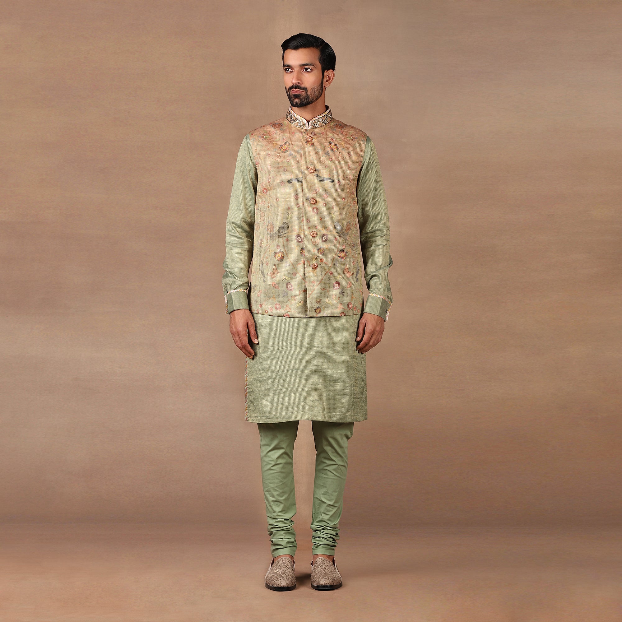 Soft Mint Green Nehru Jacket Set | MURAQQA