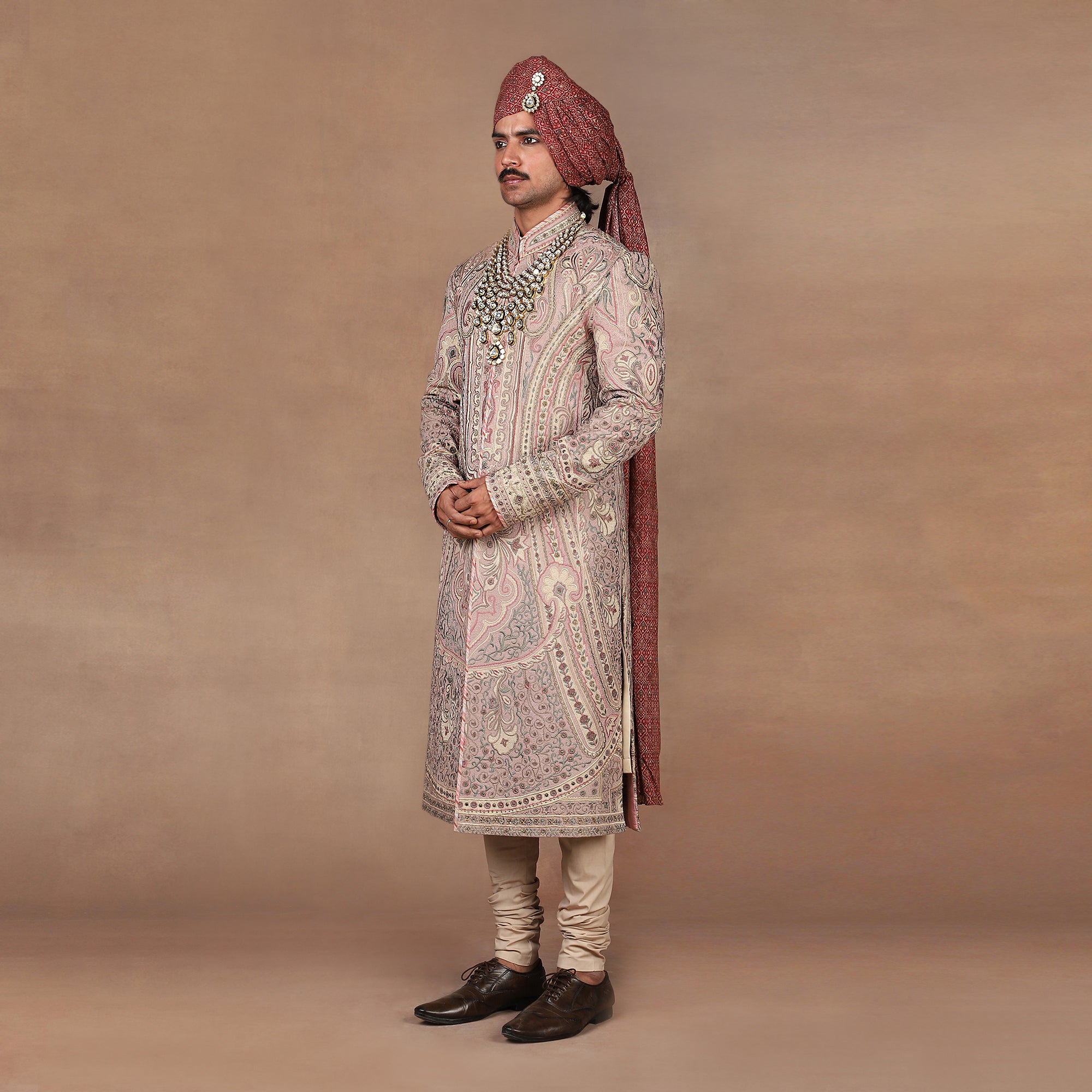 Soft Pink Jamawar Sherwani Set | MURAQQA