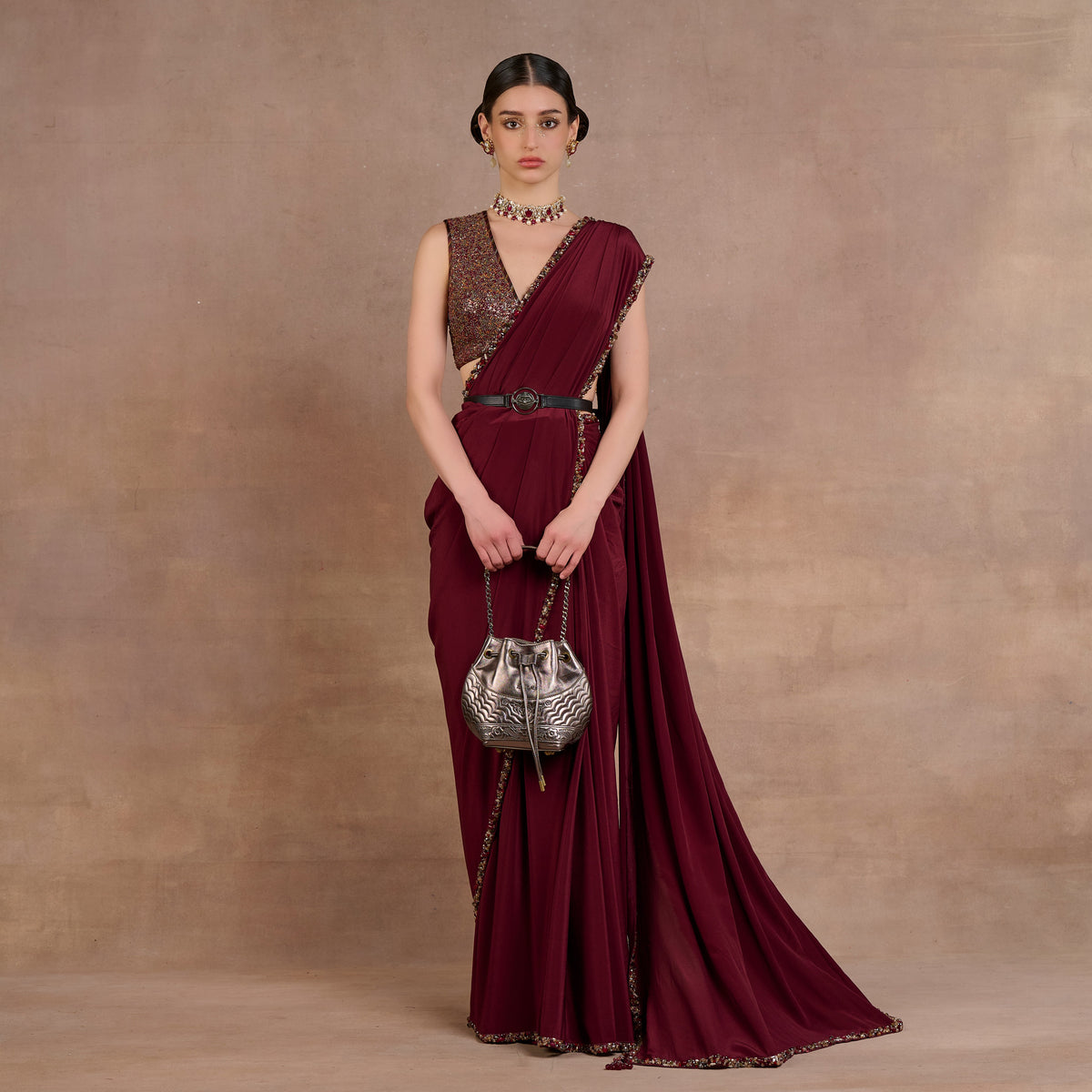 Burgundy Saree Set | Siddi