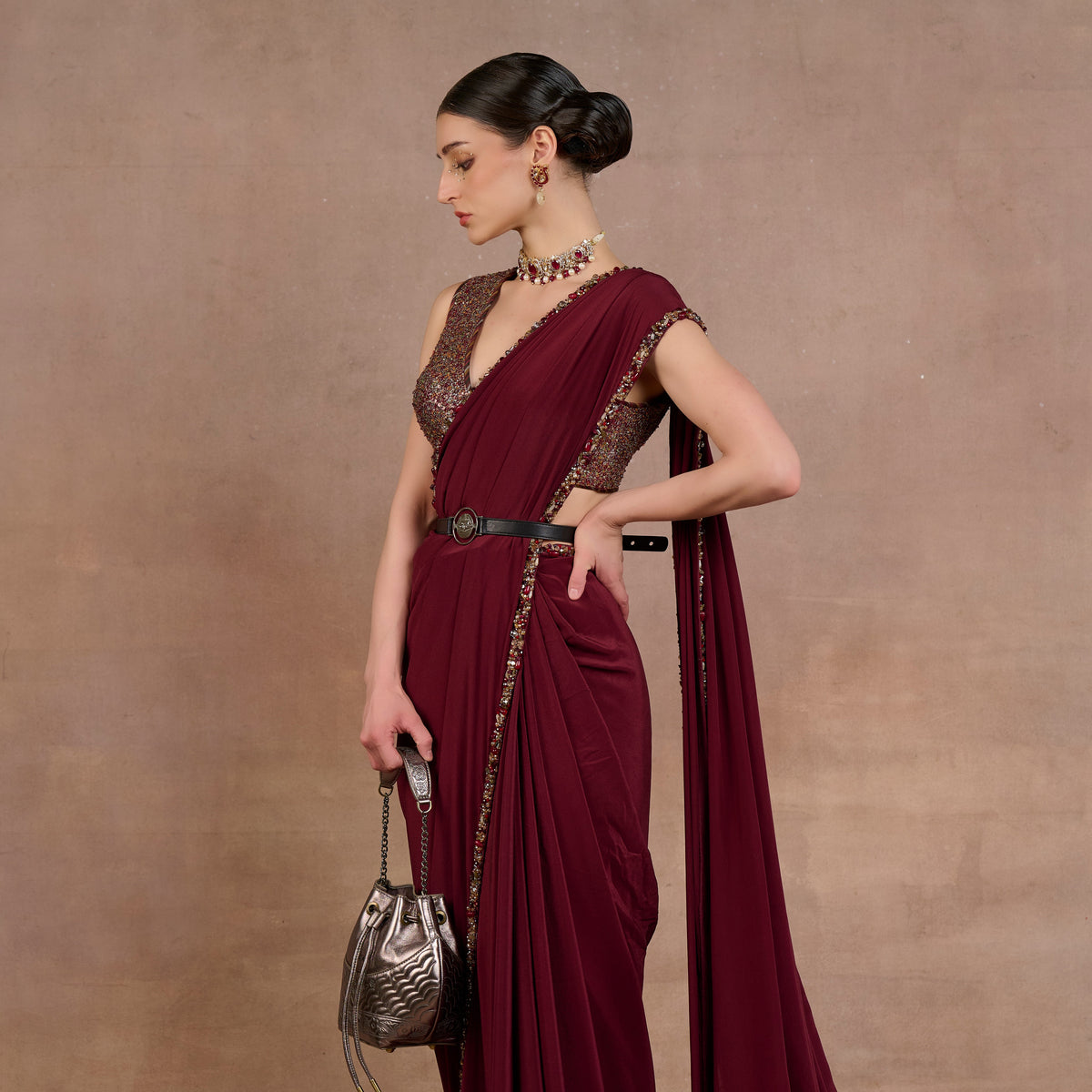 Burgundy Saree Set | Siddi