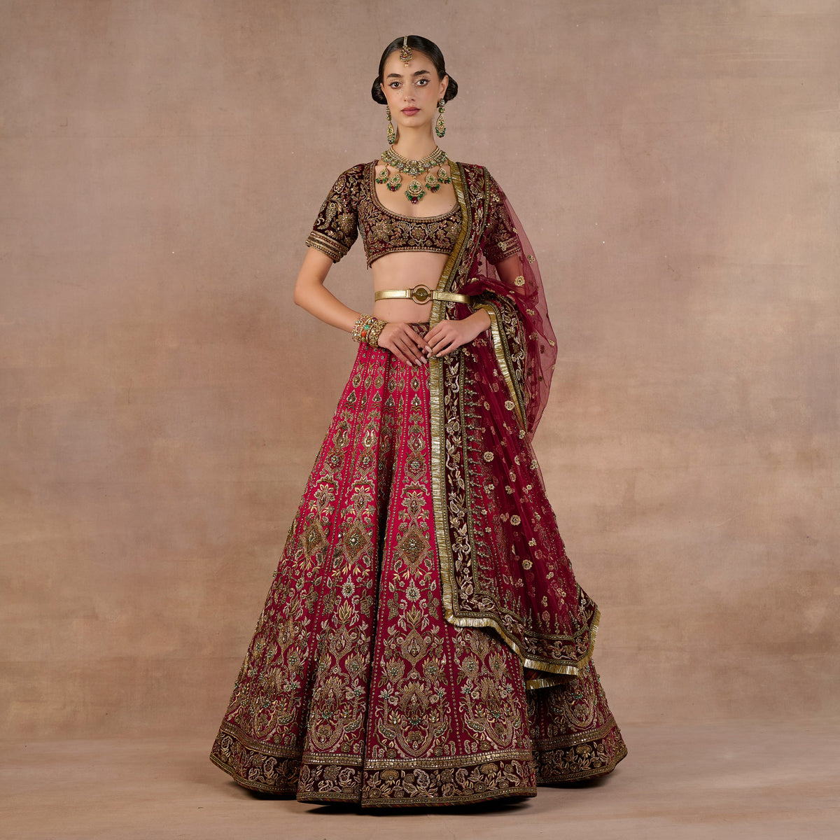 Fuchsia Burgundy Ombre Lehenga Set | Siddi