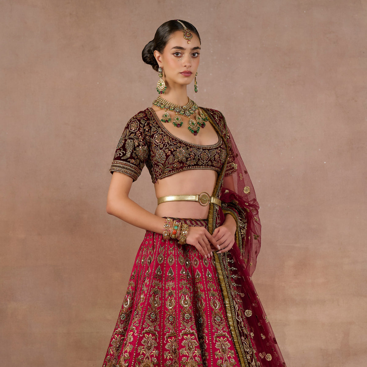 Fuchsia Burgundy Ombre Lehenga Set | Siddi